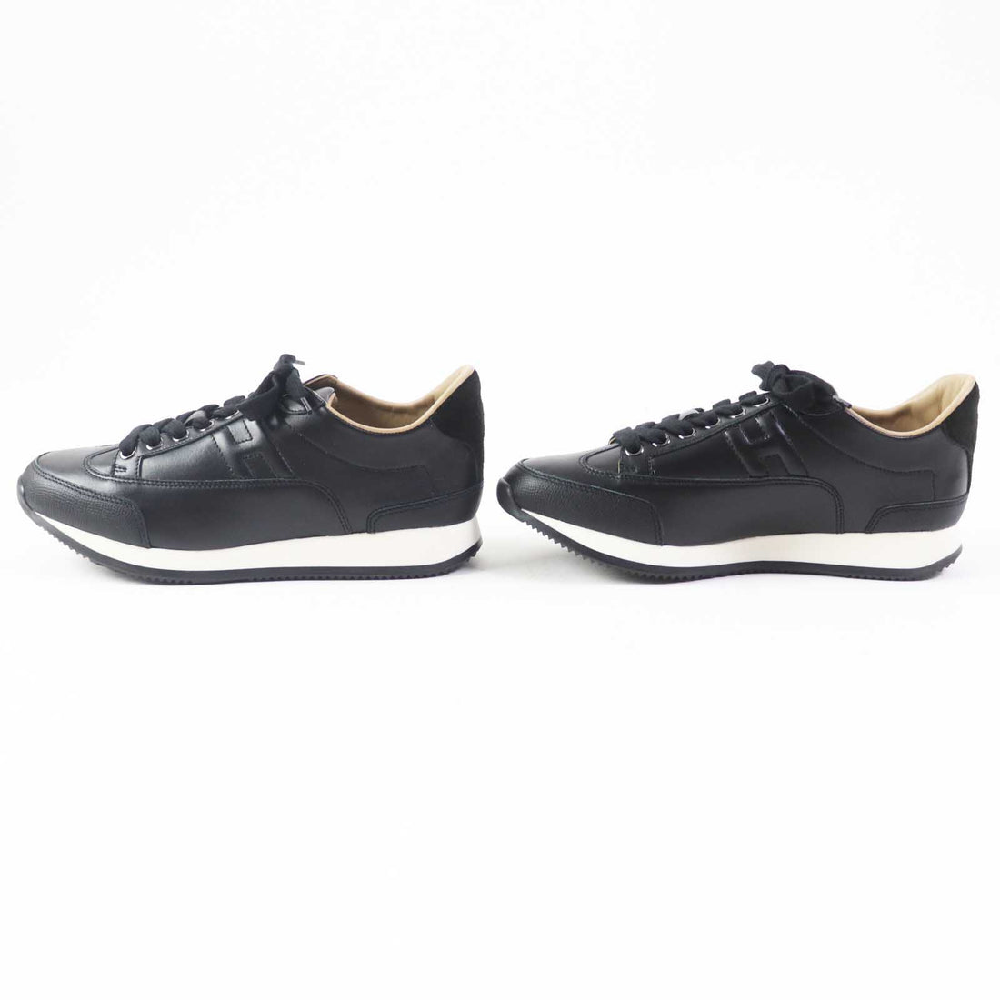 HERMES Leather Sneakers Black 37.5 Women