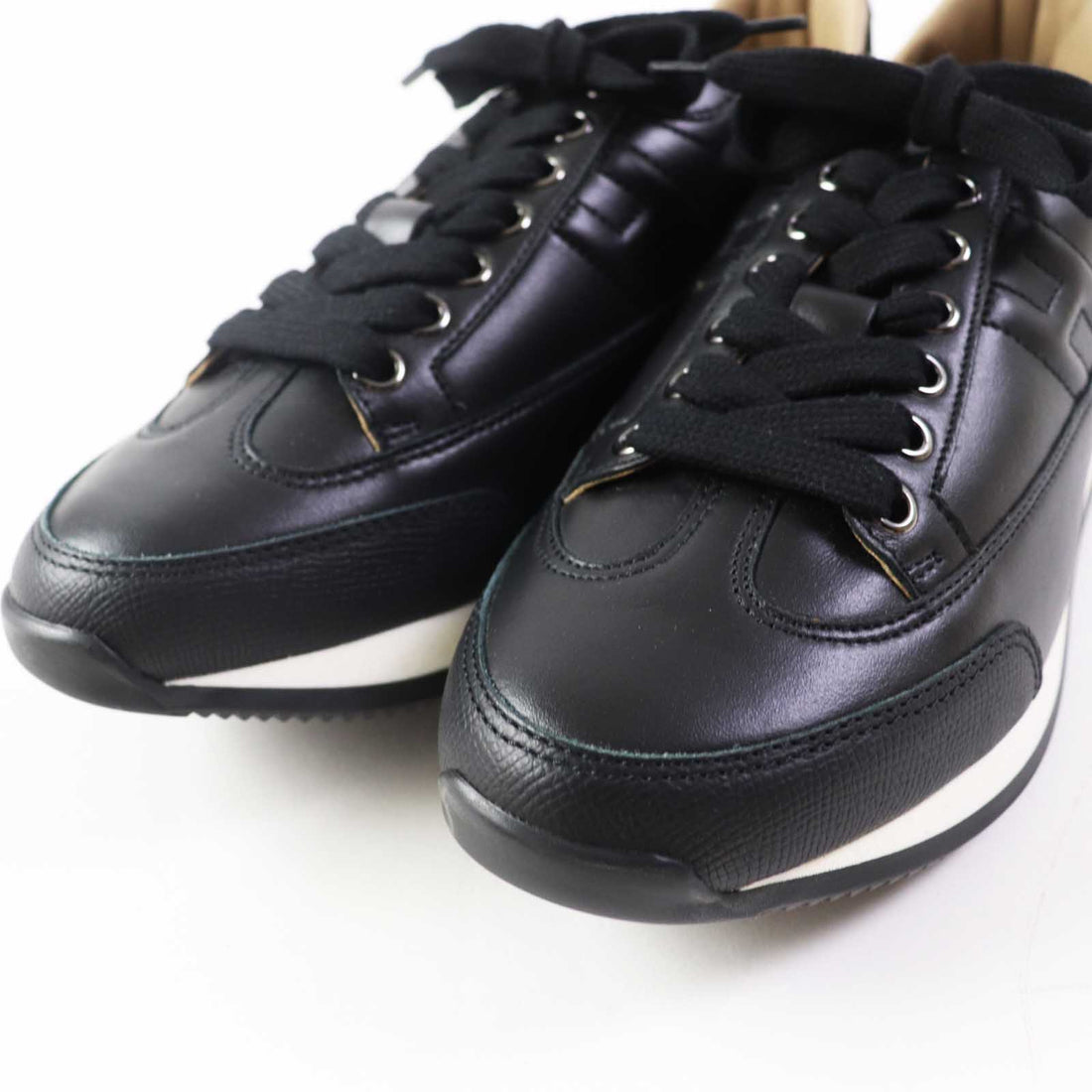 HERMES Leather Sneakers Black 37.5 Women