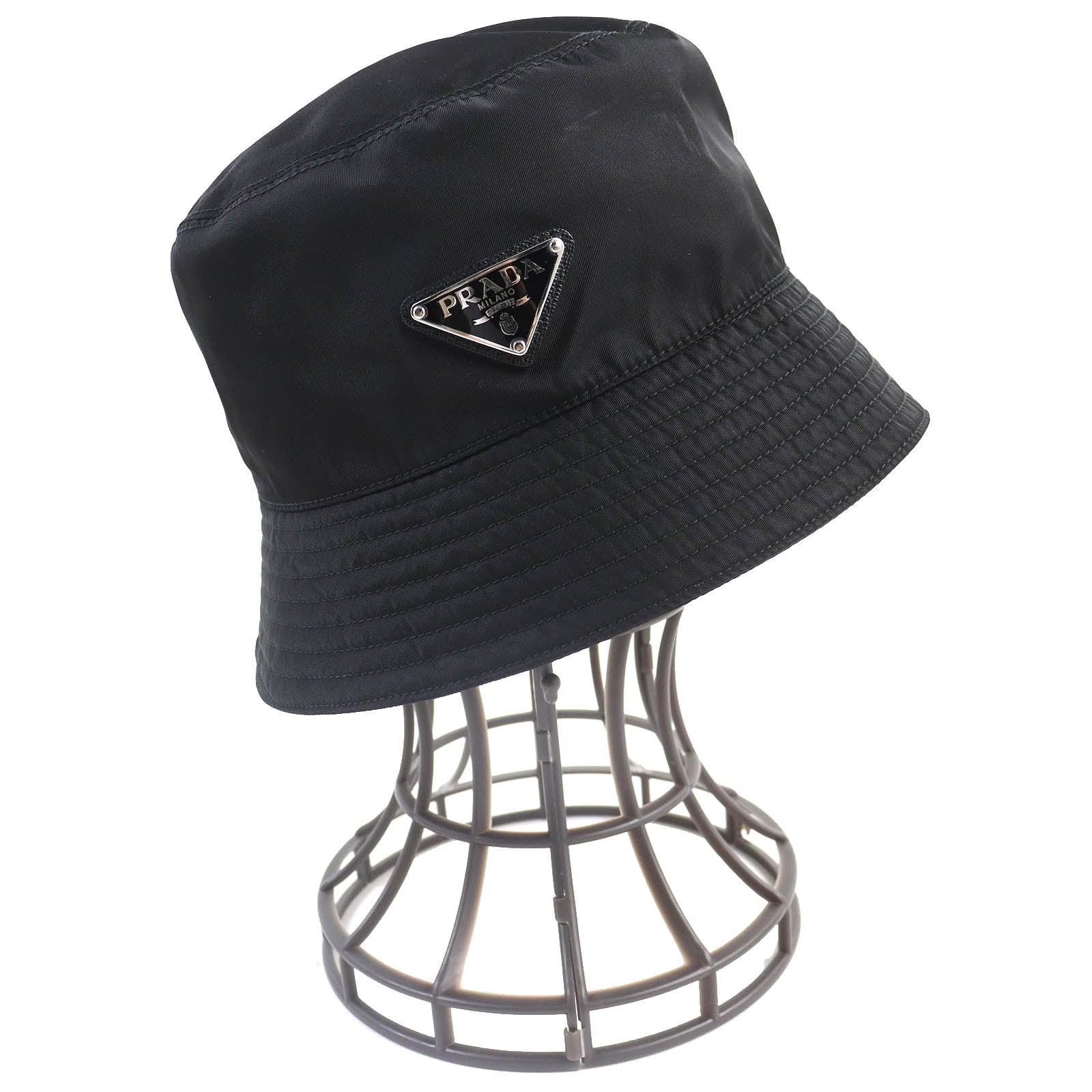 Prada Triangle Logo Bucket Hat Black S