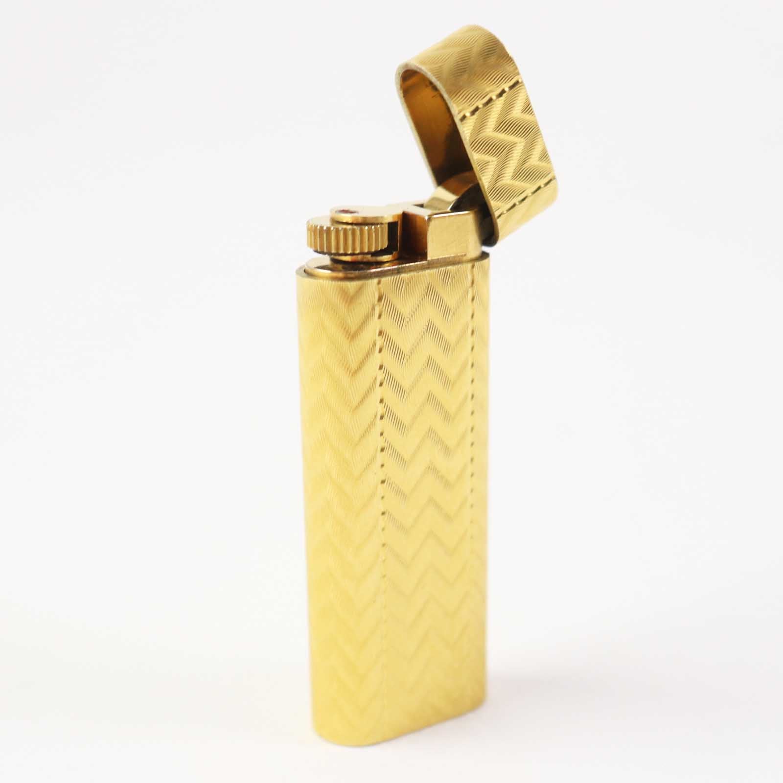 Cartier Oval Roller Chevron Gas Lighter Gold