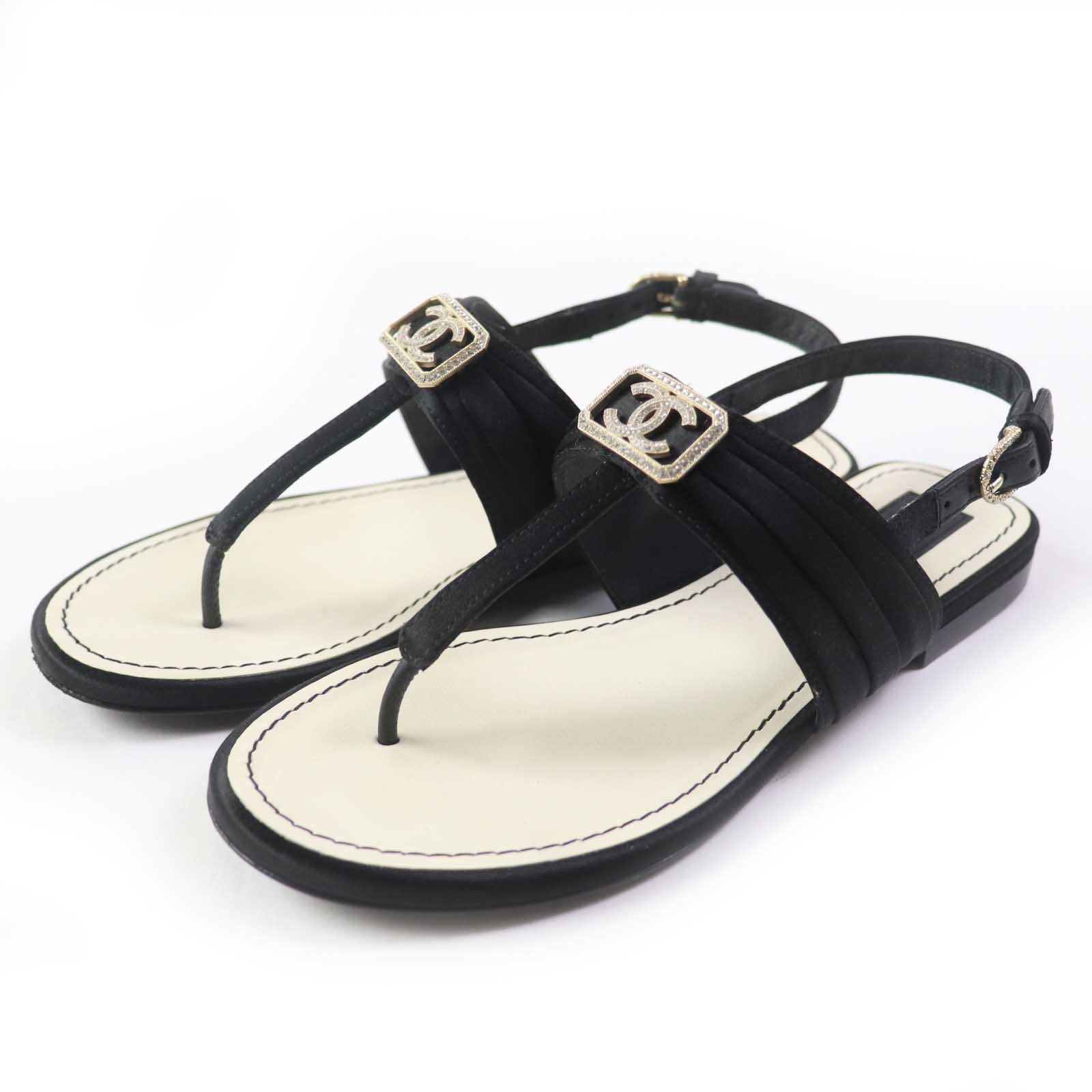 Chanel COCO Mark Satin Leather Sandals Black