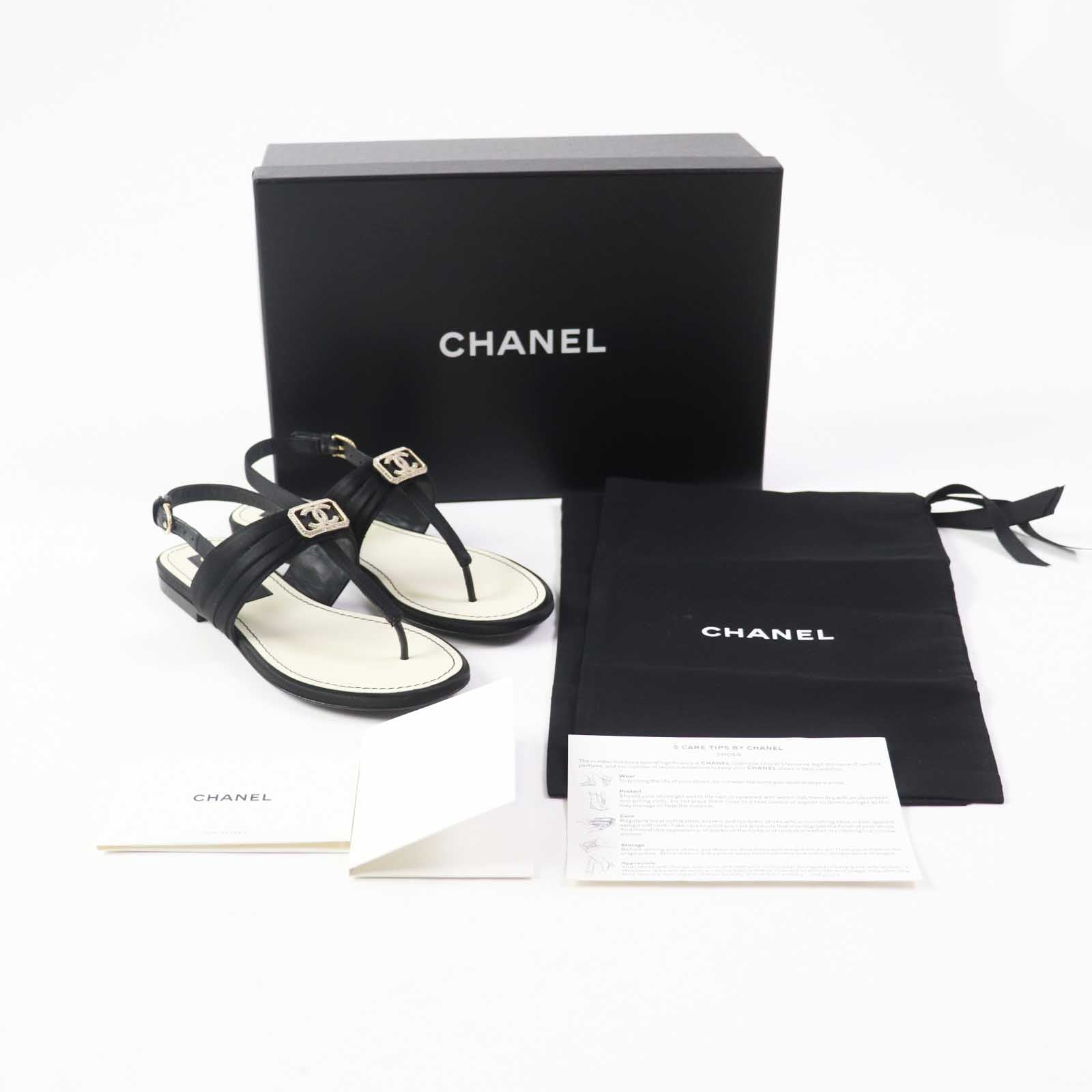 Chanel COCO Mark Satin Leather Sandals Black