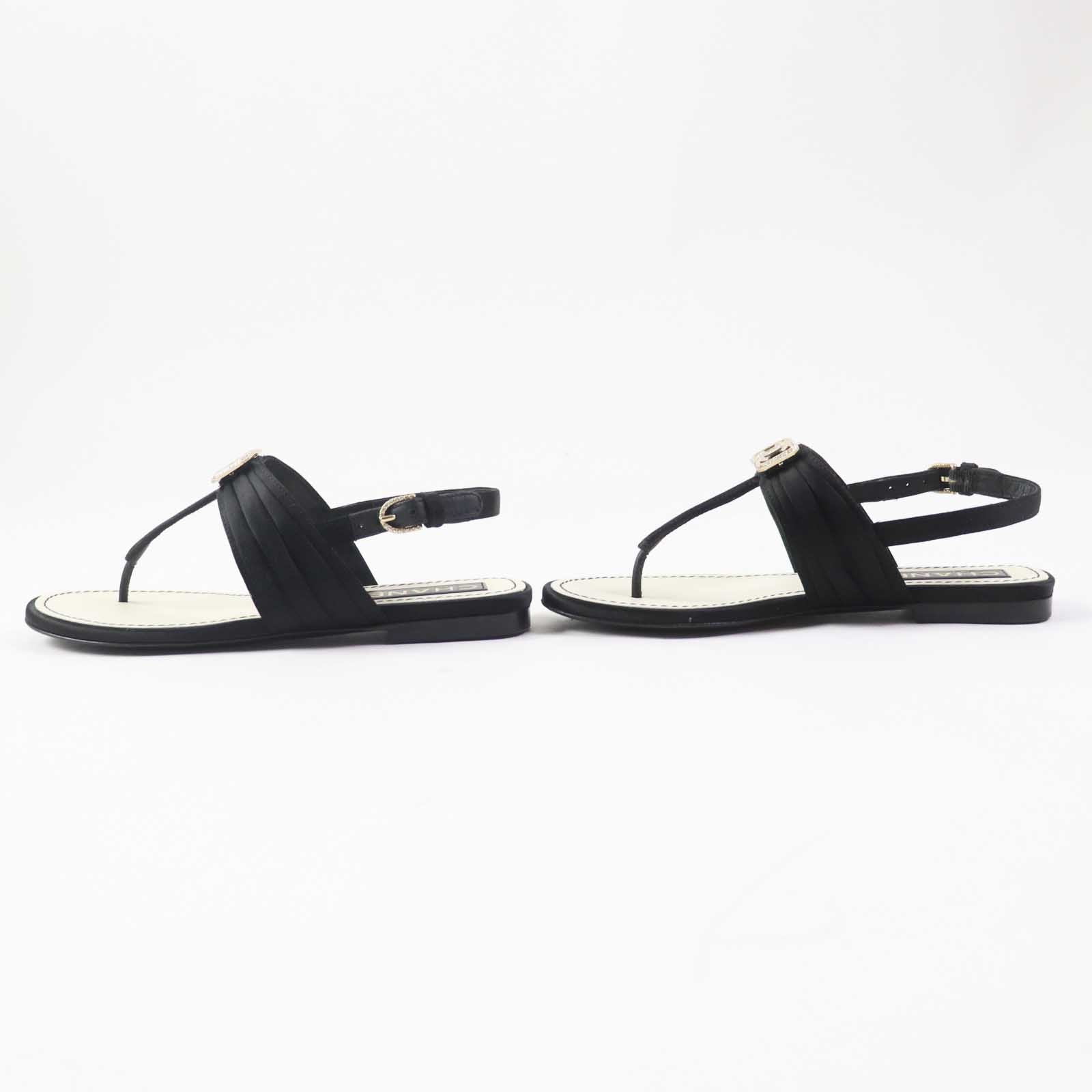 Chanel COCO Mark Satin Leather Sandals Black