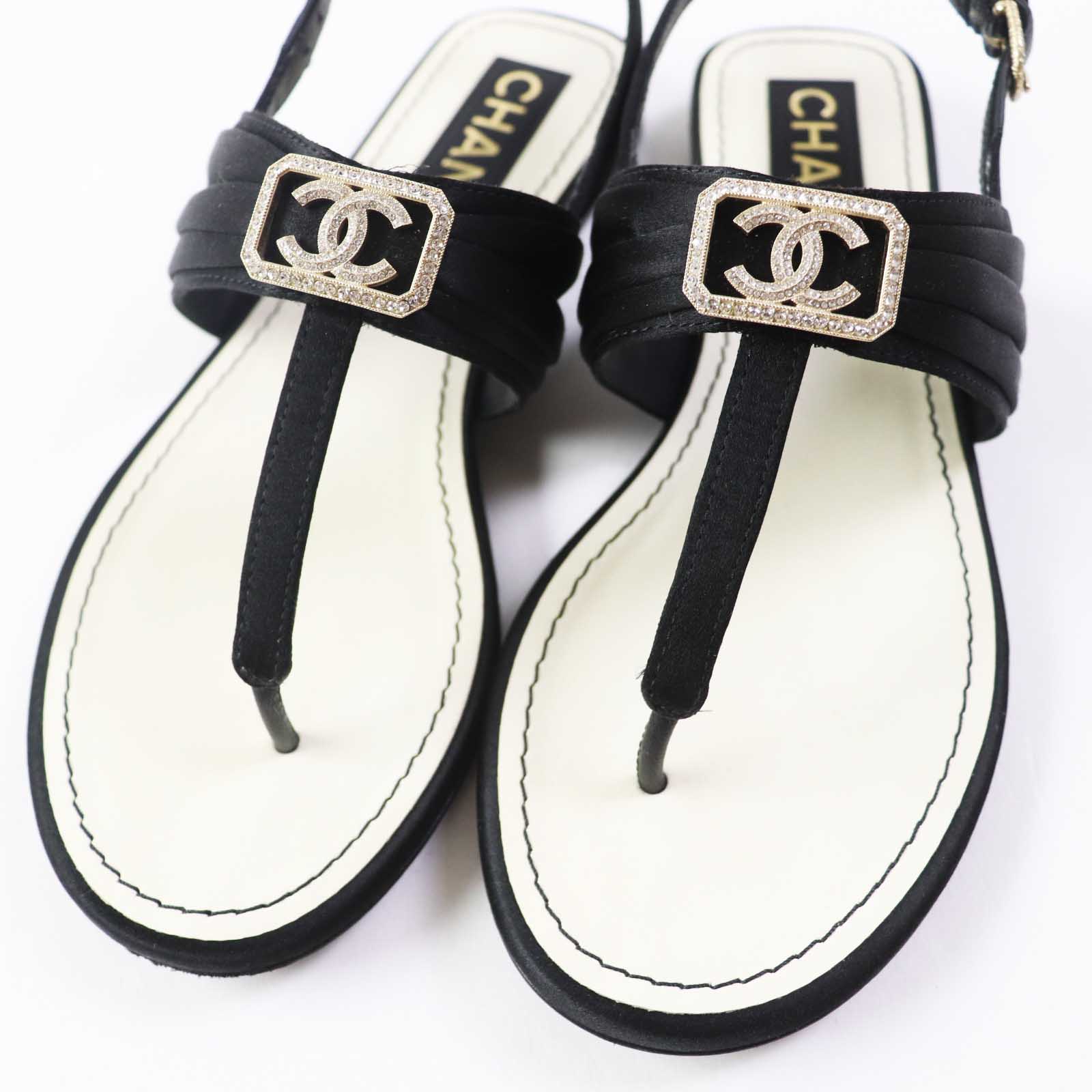 Chanel COCO Mark Satin Leather Sandals Black