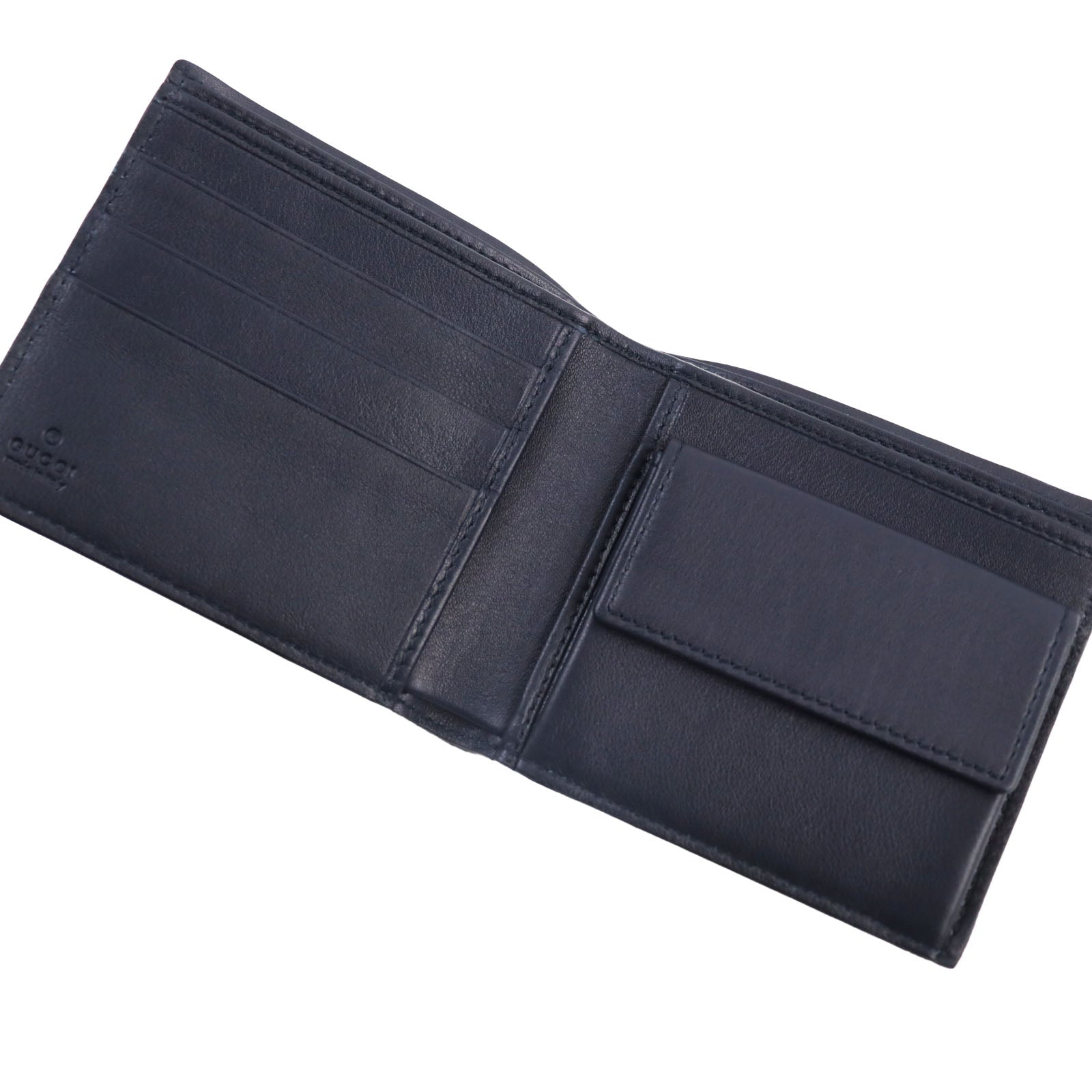 Gucci Micro Shima Leather Bifold Wallet Navy