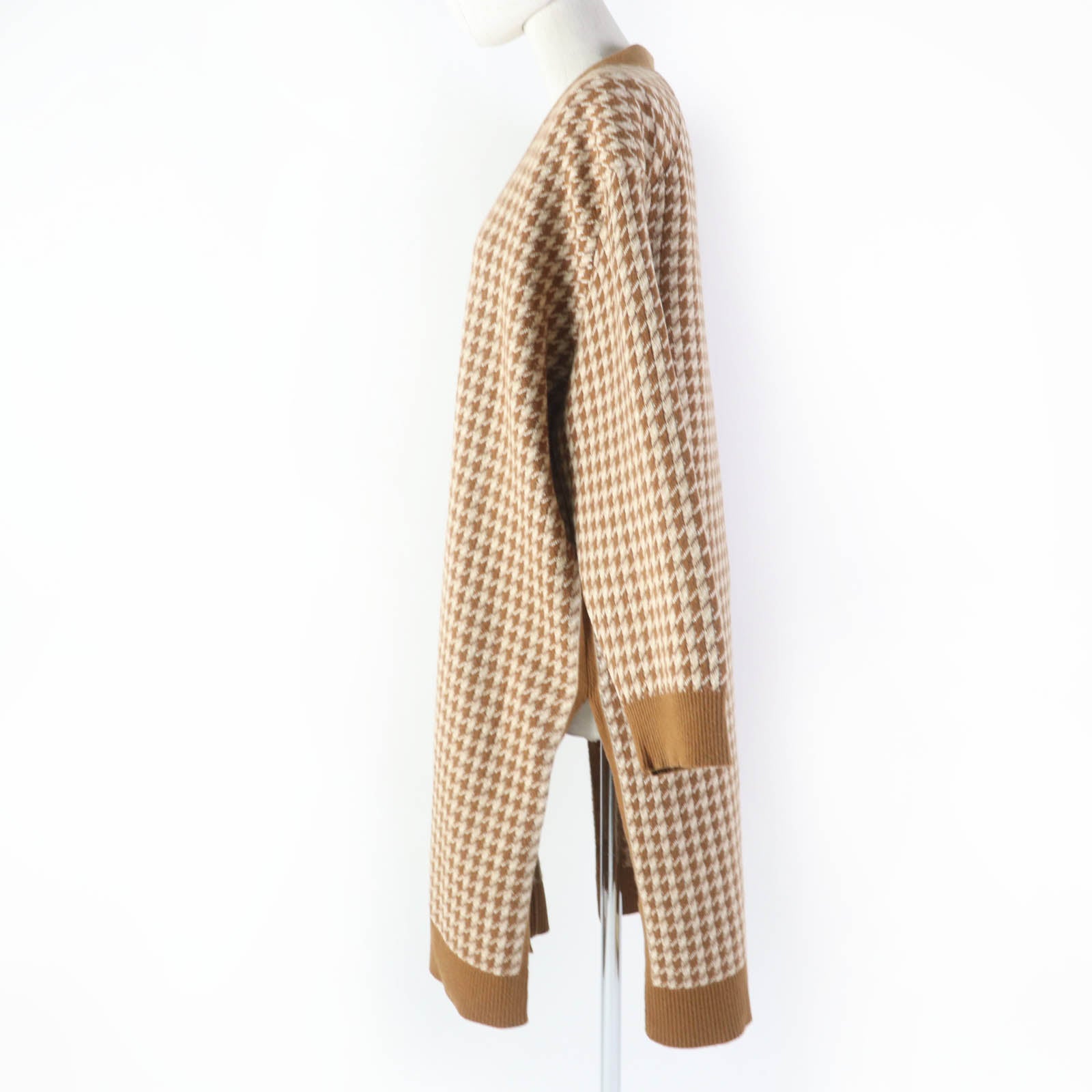 Hermes Cashmere Houndstooth Knit Cardigan Brown