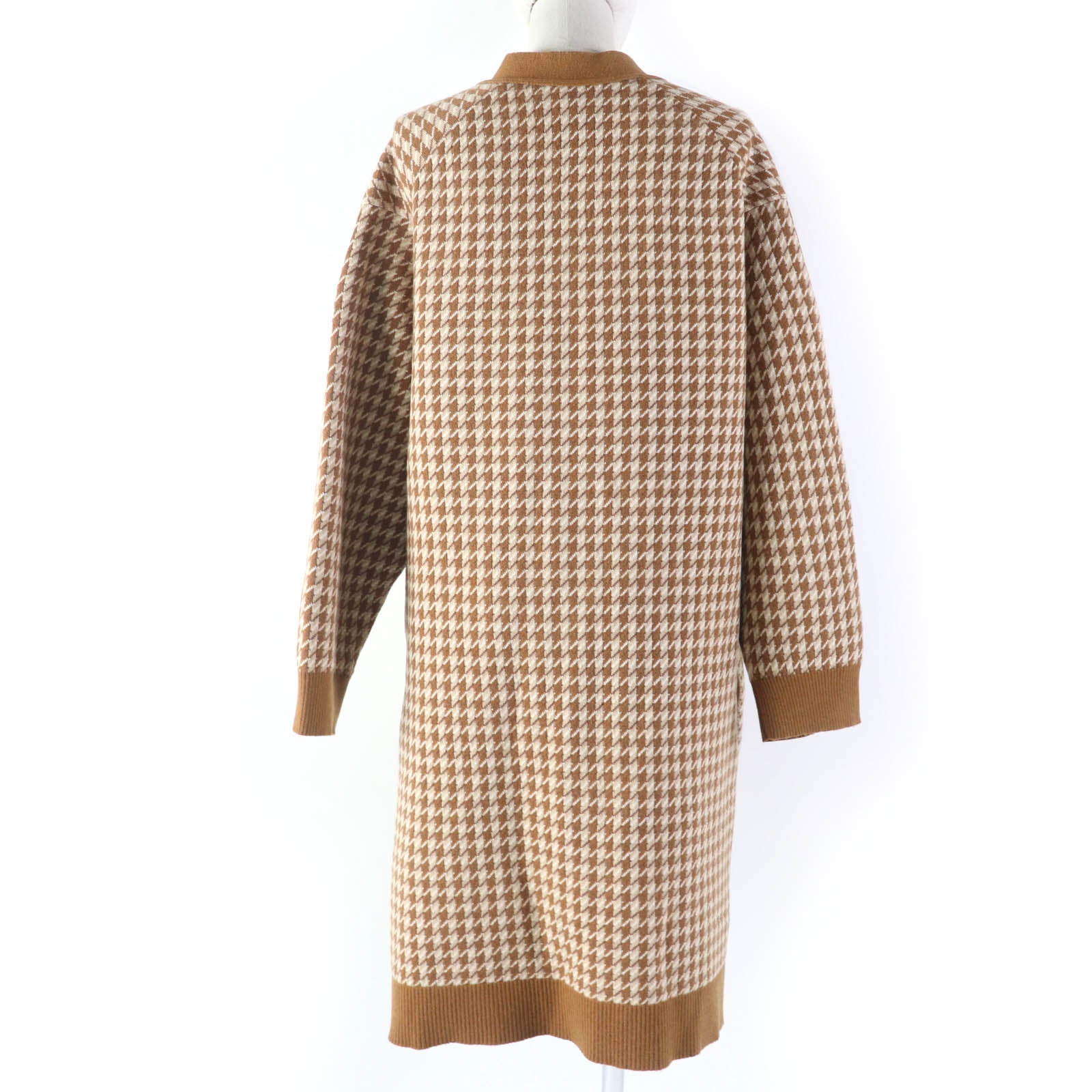 Hermes Cashmere Houndstooth Knit Cardigan Brown