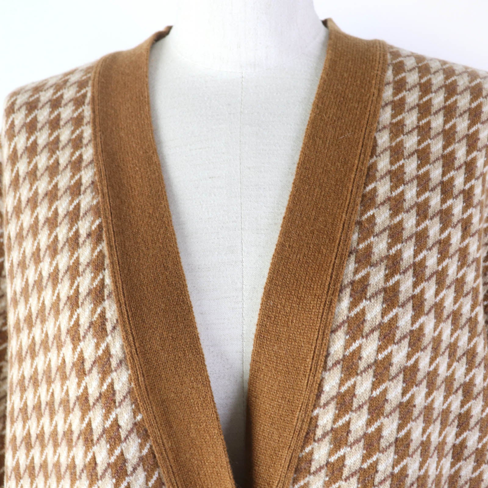 Hermes Cashmere Houndstooth Knit Cardigan Brown