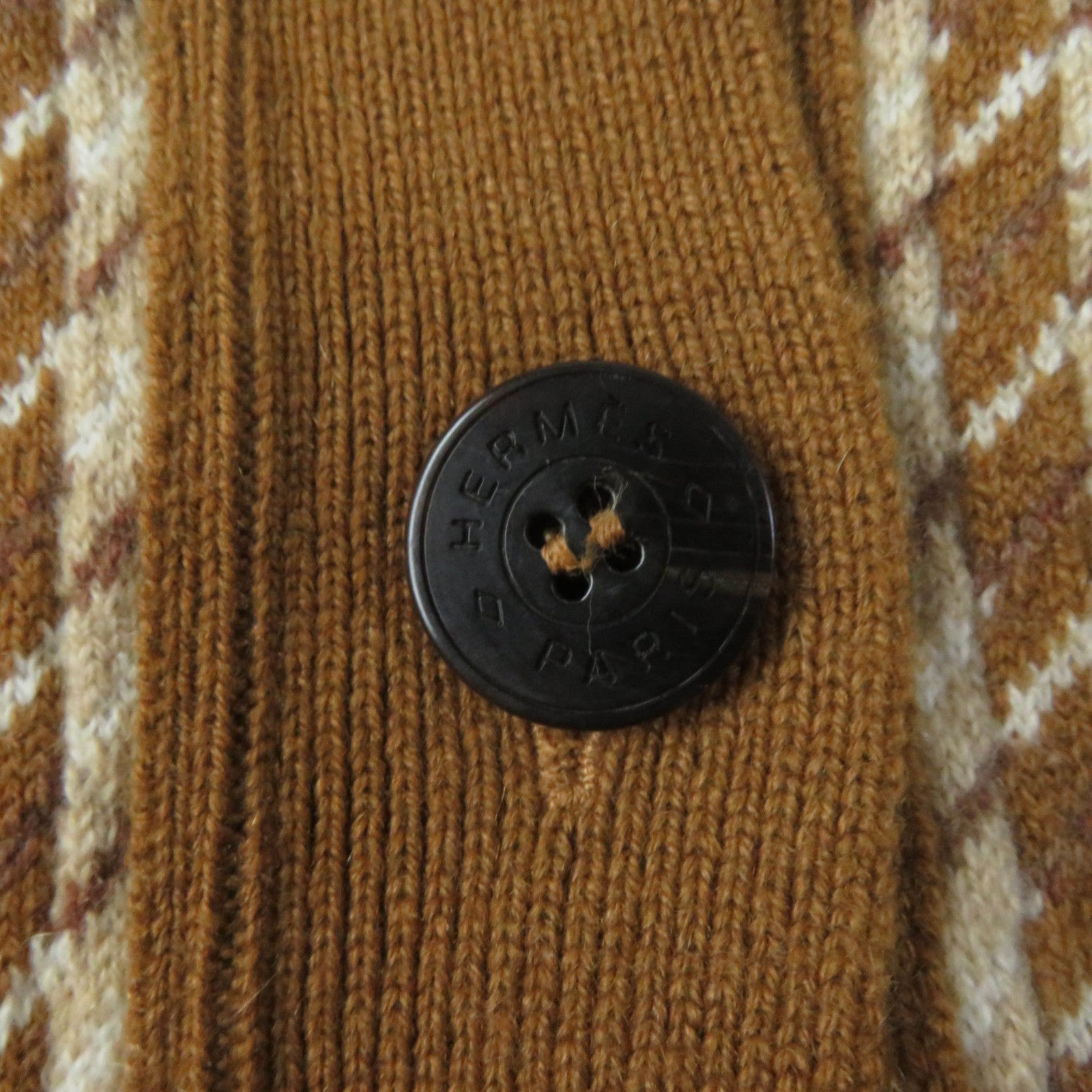 Hermes Cashmere Houndstooth Knit Cardigan Brown