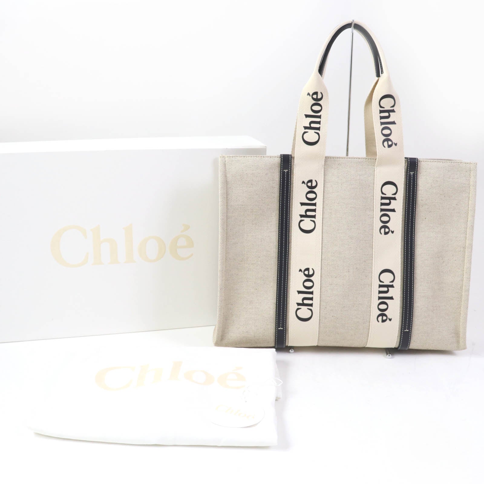 Chloe Woody Large Tote Bag White Blue