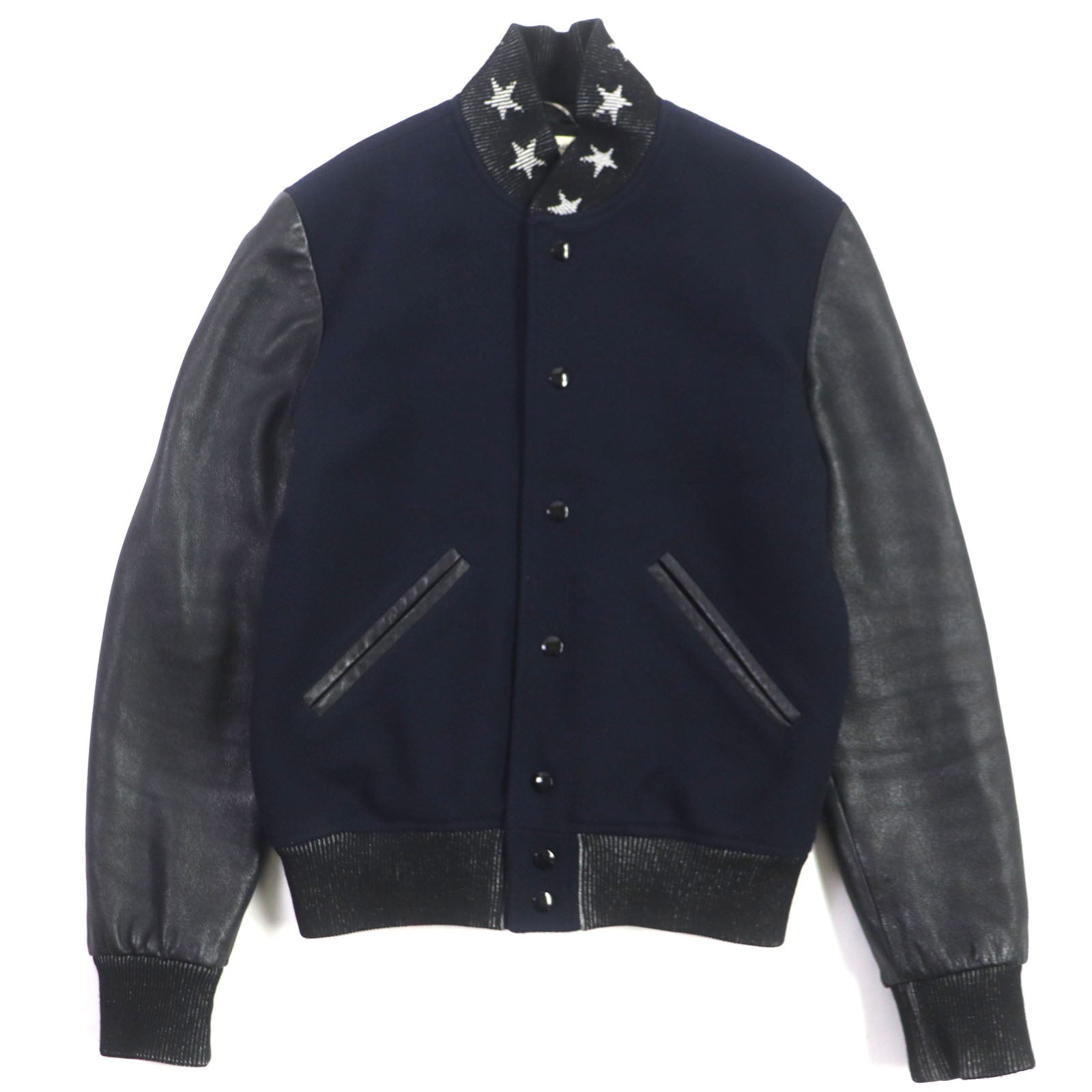 Saint Laurent Wool Nylon Leather Star Varsity Jacket