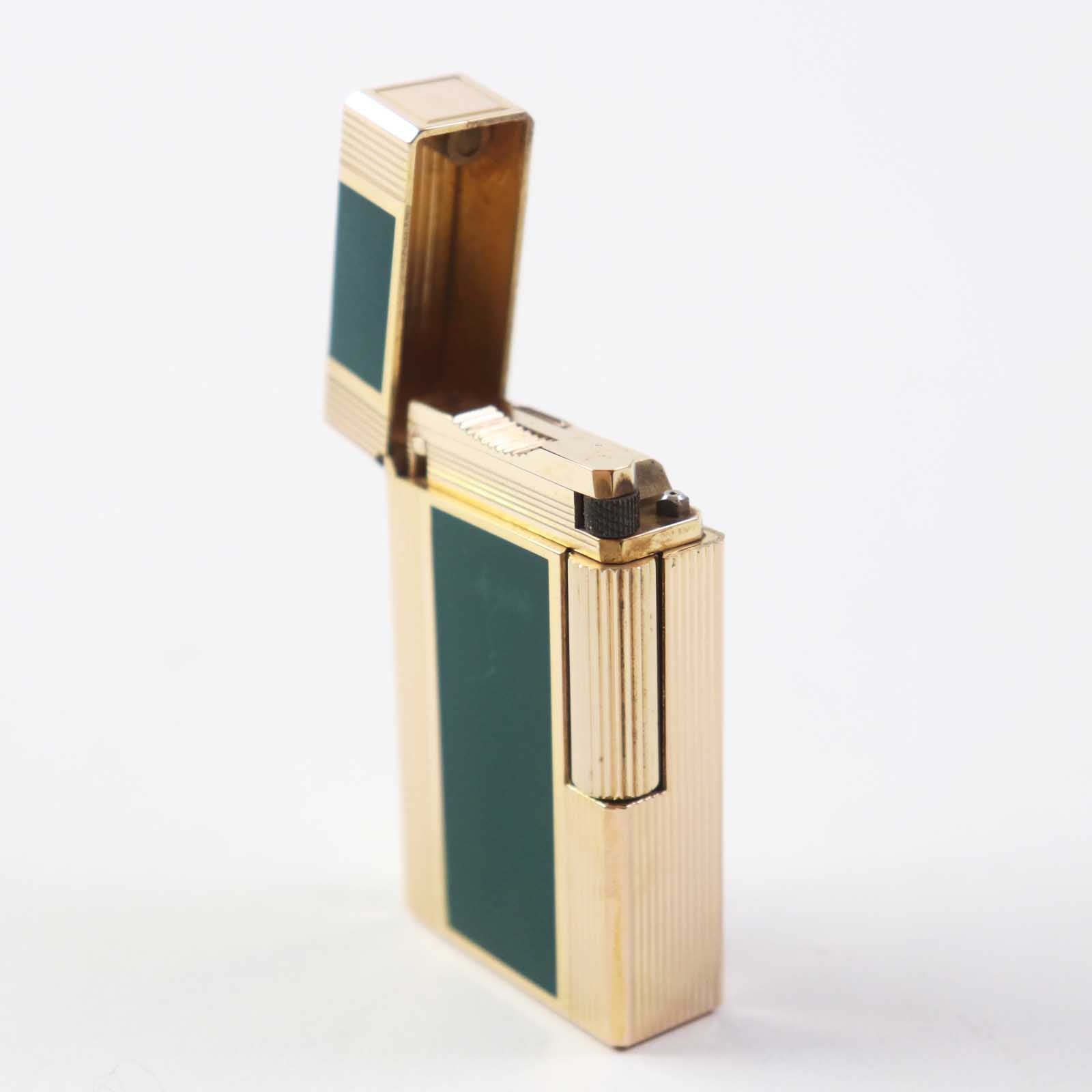 Dupont Line 1 Long Roller Gas Lighter Green Gold