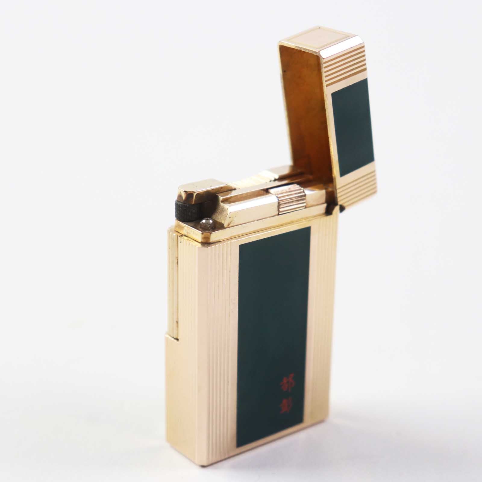 Dupont Line 1 Long Roller Gas Lighter Green Gold