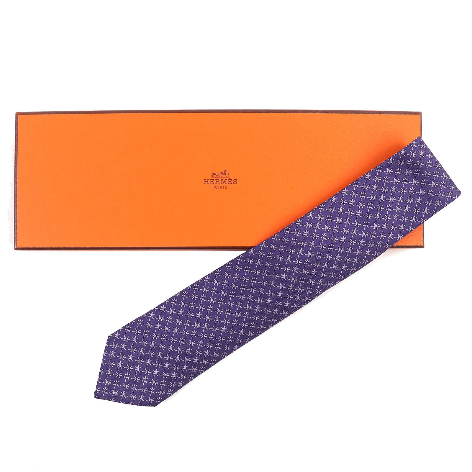 Hermes Silk Lizard Pattern Cravat Tie