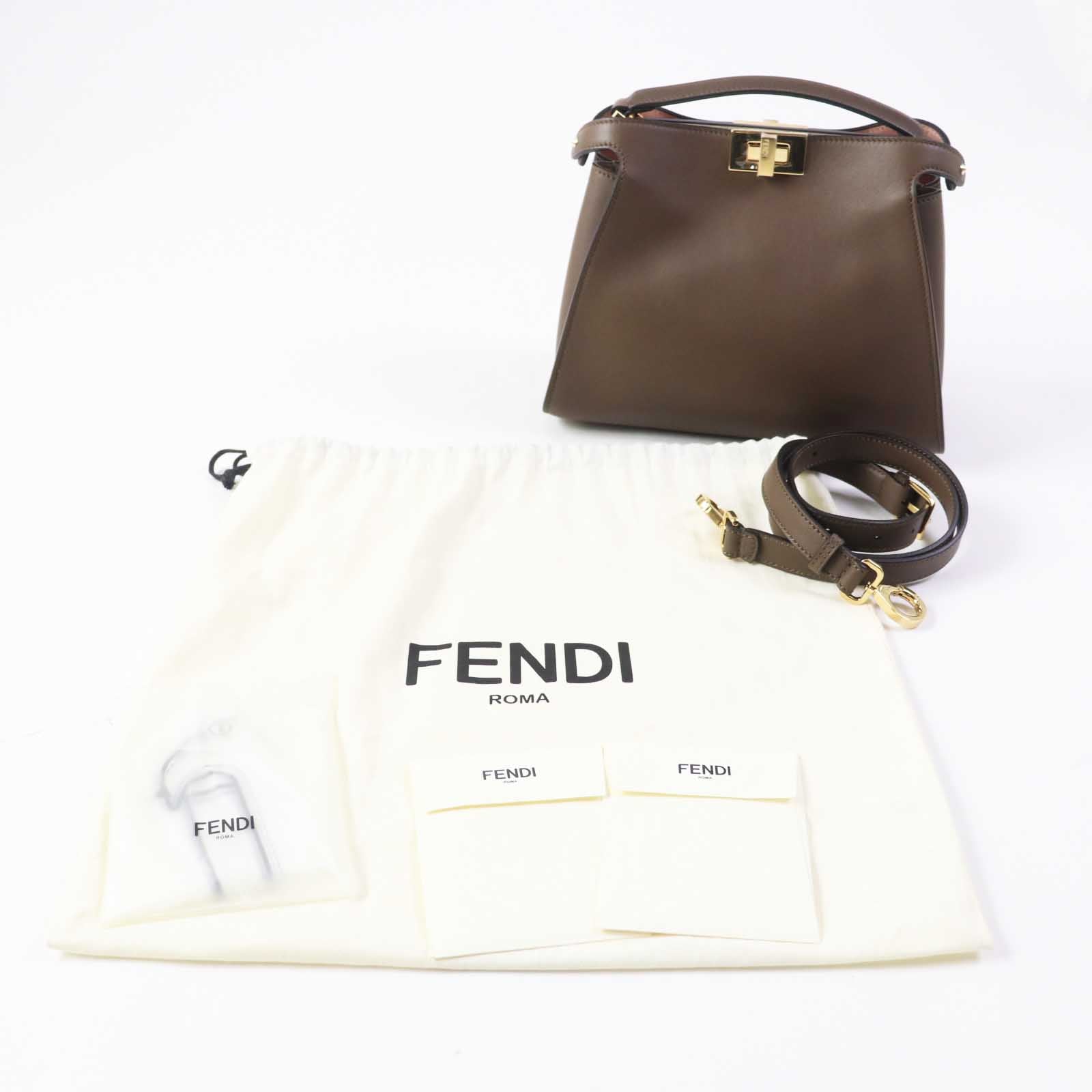 Fendi Peekaboo 2WAY Leather Handbag Brown