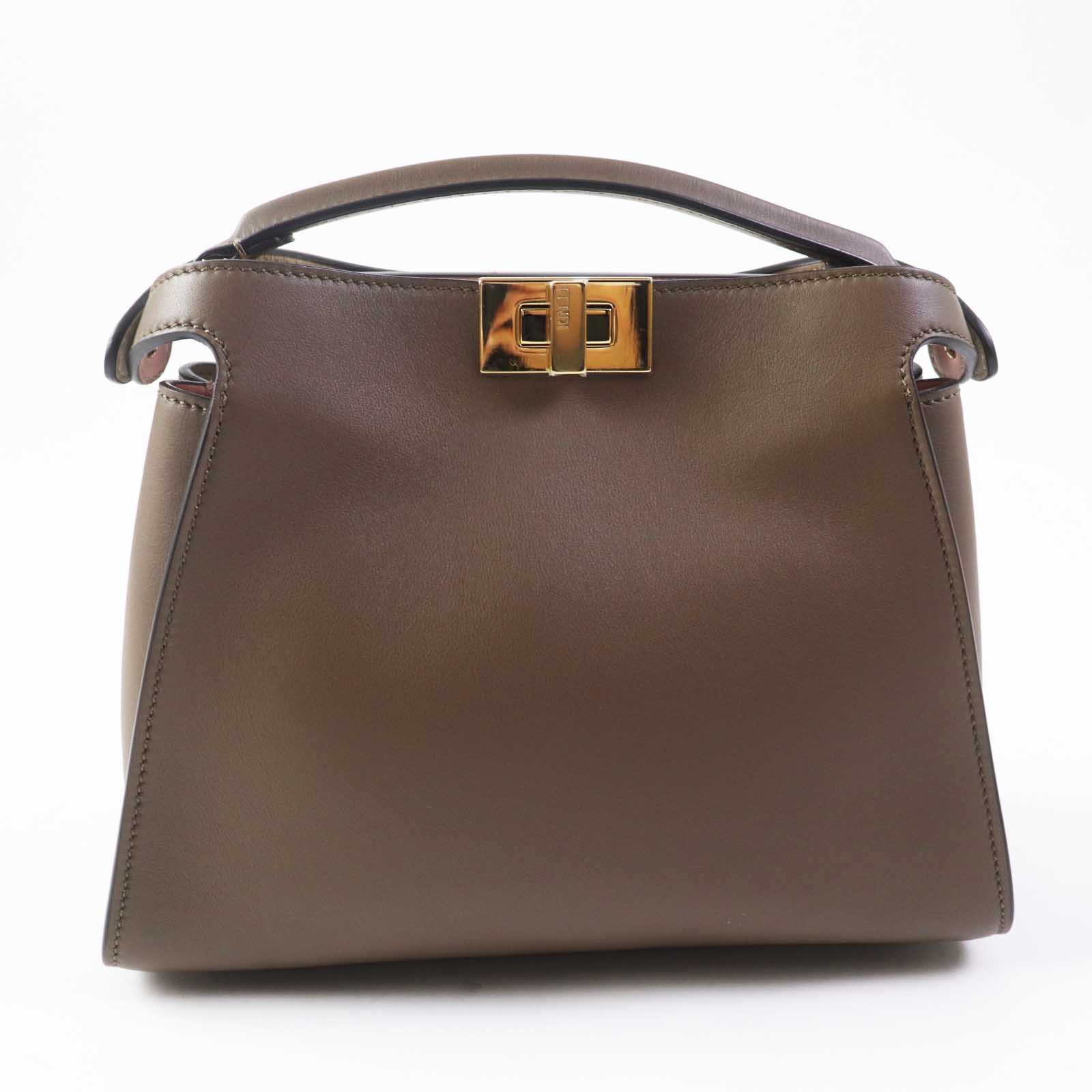 Fendi Peekaboo 2WAY Leather Handbag Brown