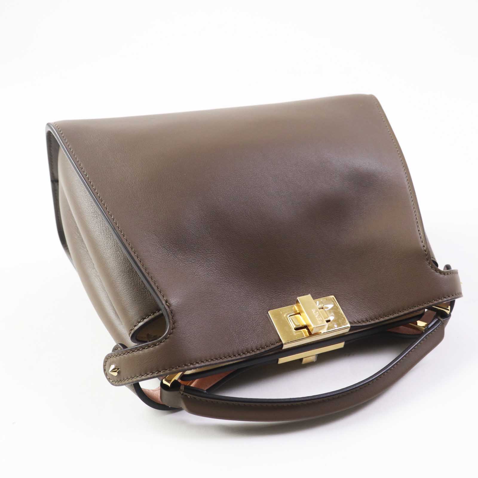 Fendi Peekaboo 2WAY Leather Handbag Brown