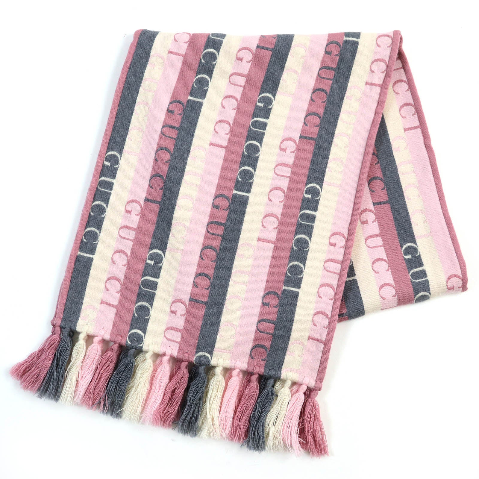 Gucci Logo Stripe Fringe Scarf 634166