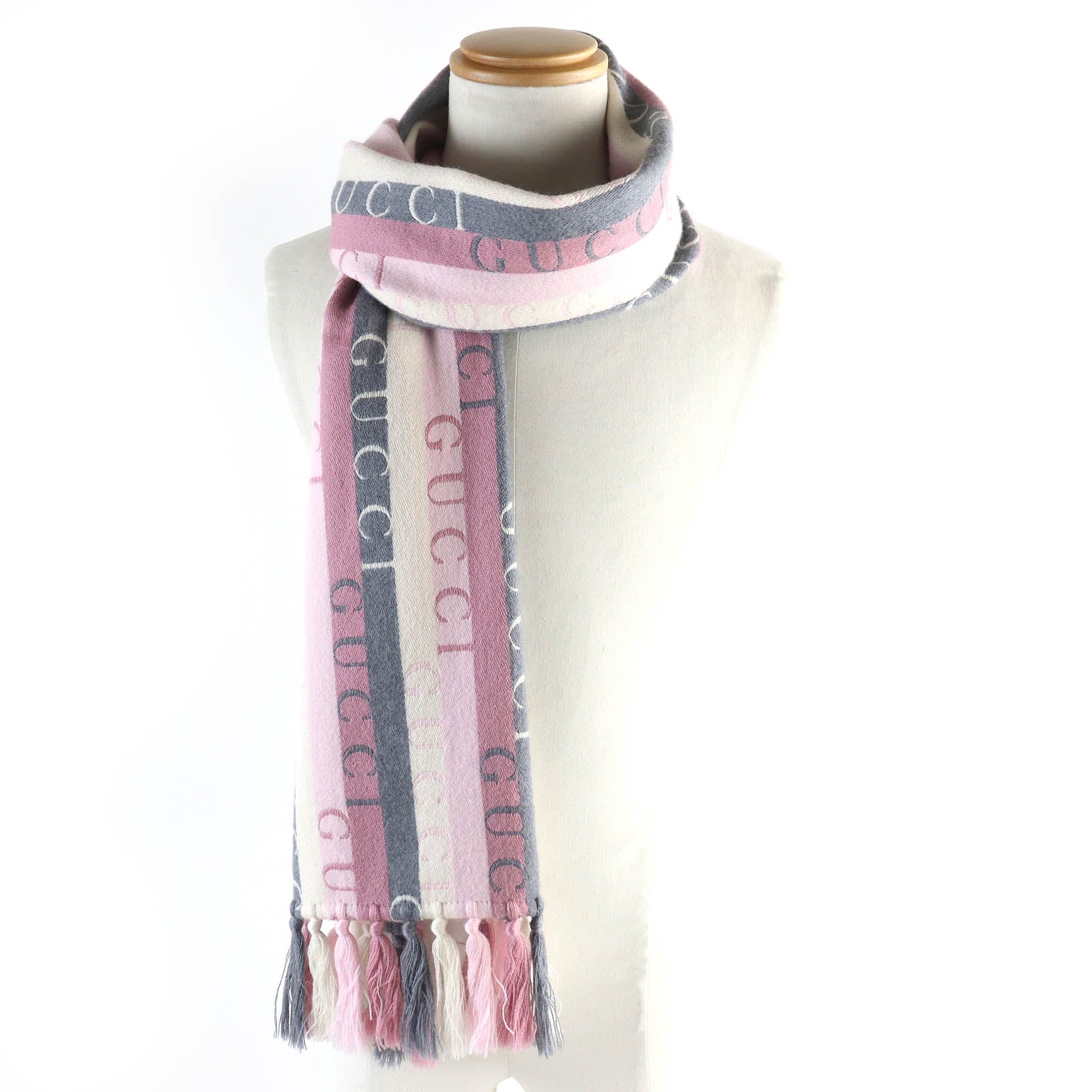 Gucci Logo Stripe Fringe Scarf 634166