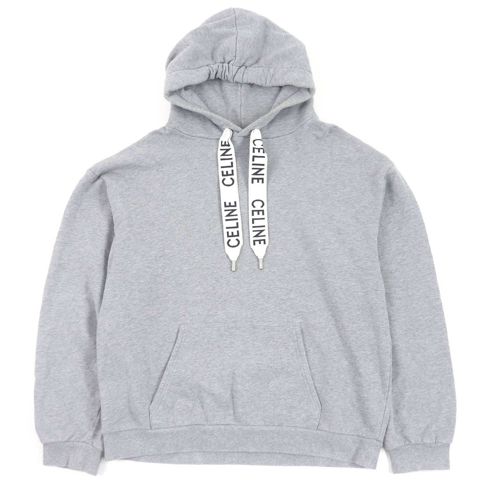 Celine Cotton Logo Drawcord Fleece Hoodie