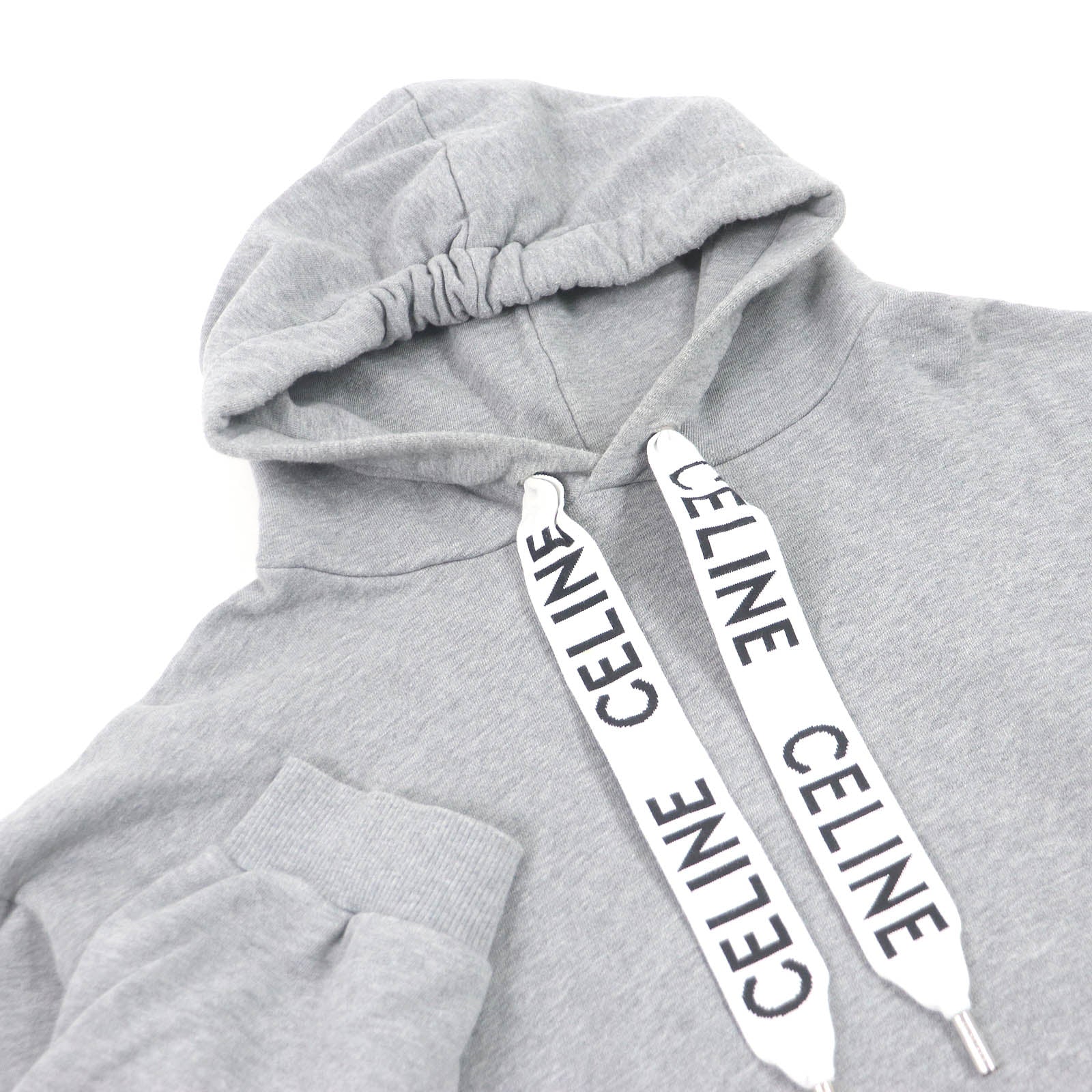 Celine Cotton Logo Drawcord Fleece Hoodie