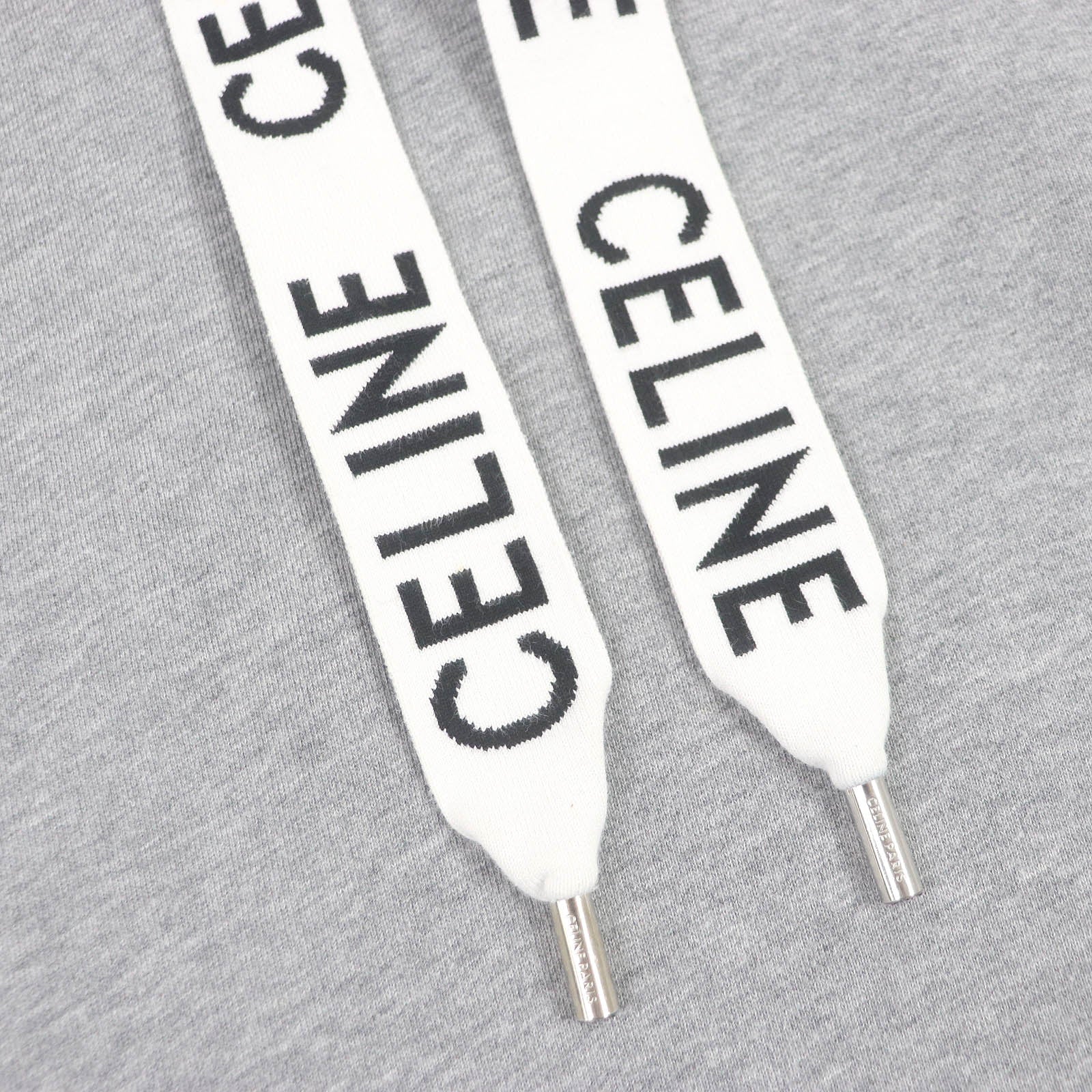 Celine Cotton Logo Drawcord Fleece Hoodie