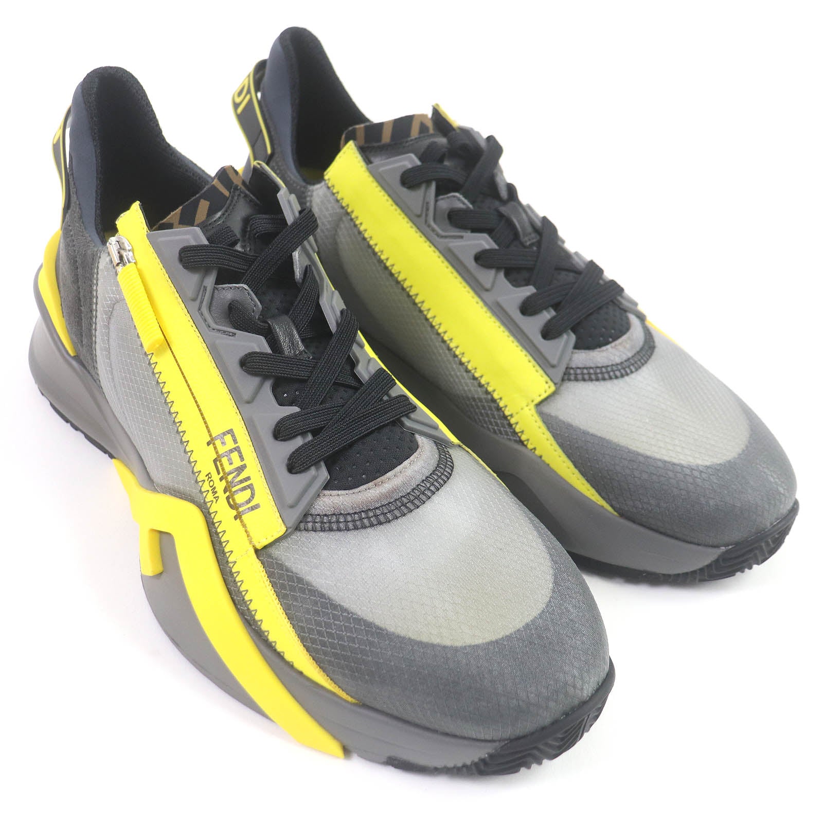 Fendi FLOW FF Logo Low Cut Sneakers Gray Yellow