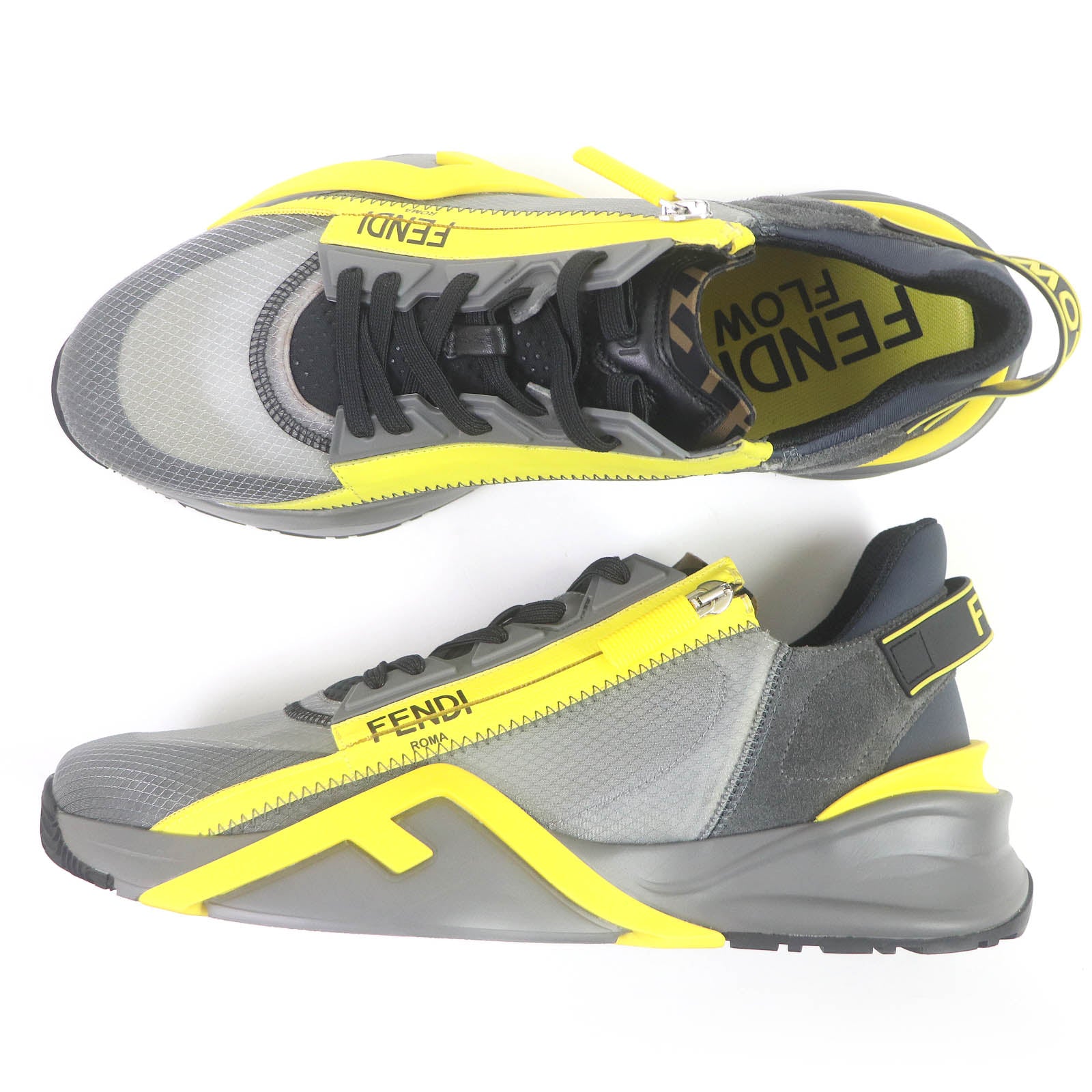 Fendi FLOW FF Logo Low Cut Sneakers Gray Yellow