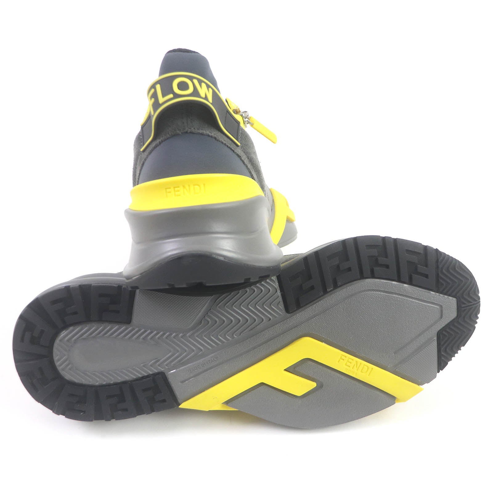 Fendi FLOW FF Logo Low Cut Sneakers Gray Yellow