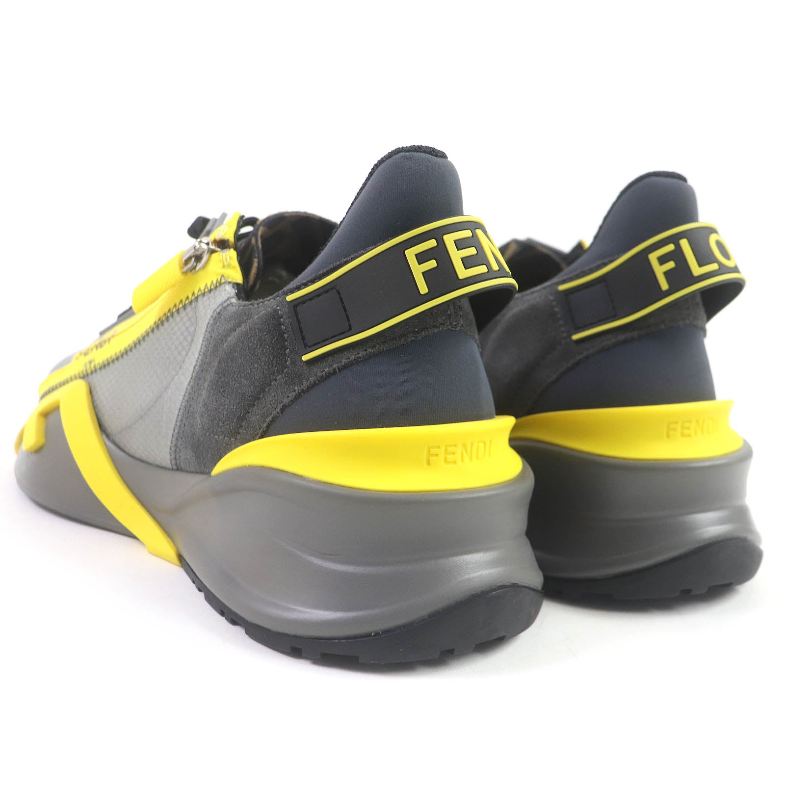 Fendi FLOW FF Logo Low Cut Sneakers Gray Yellow