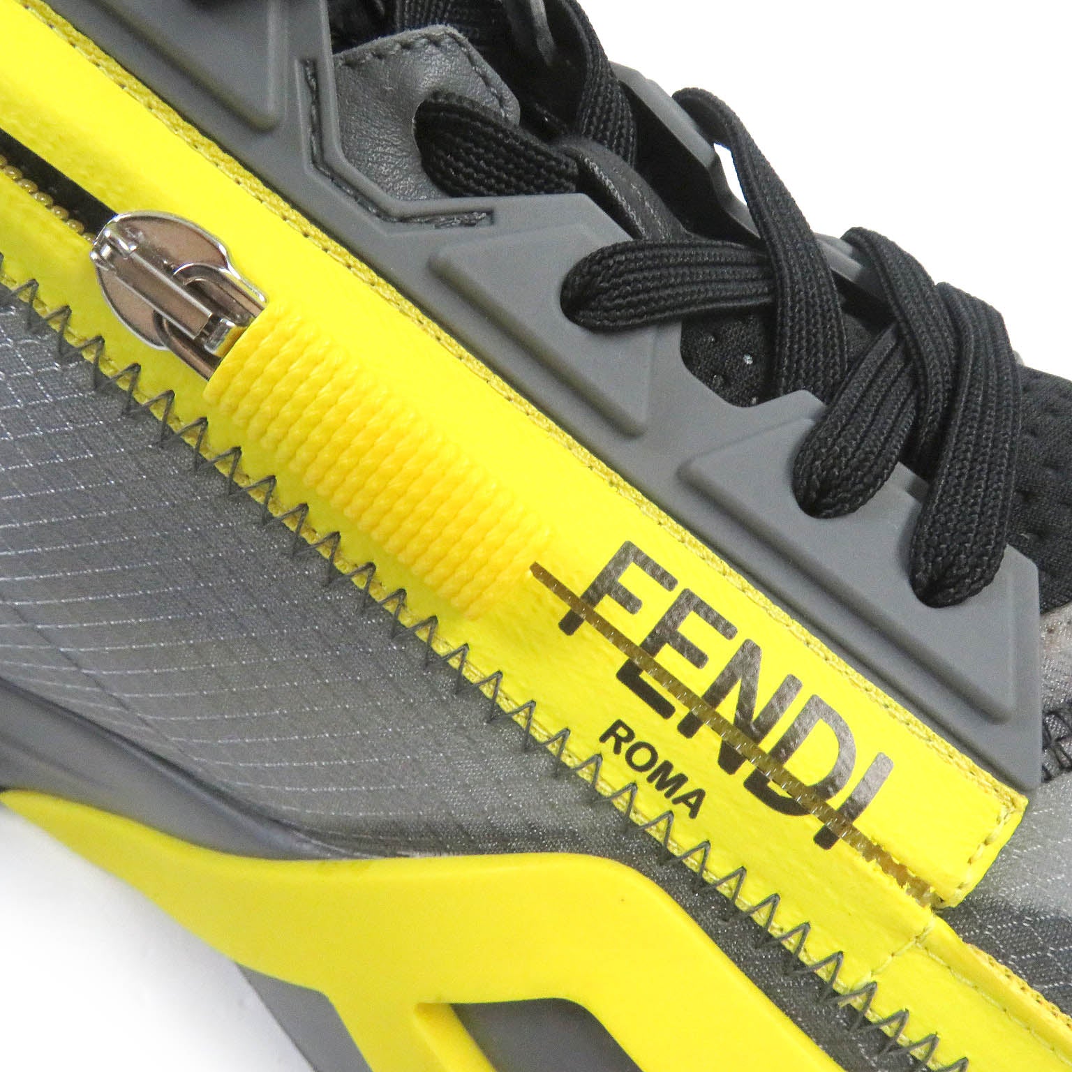 Fendi FLOW FF Logo Low Cut Sneakers Gray Yellow