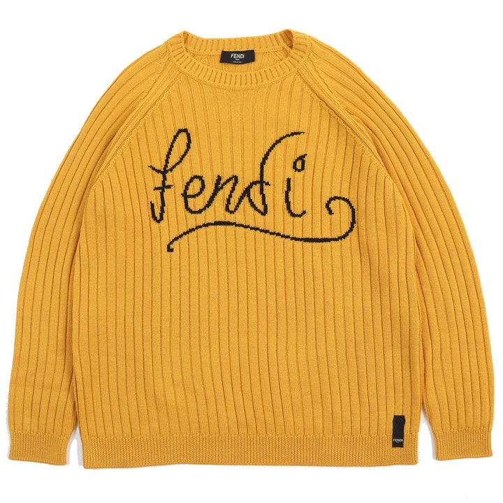 Fendi Wool Logo Knit Sweater Mustard Yellow