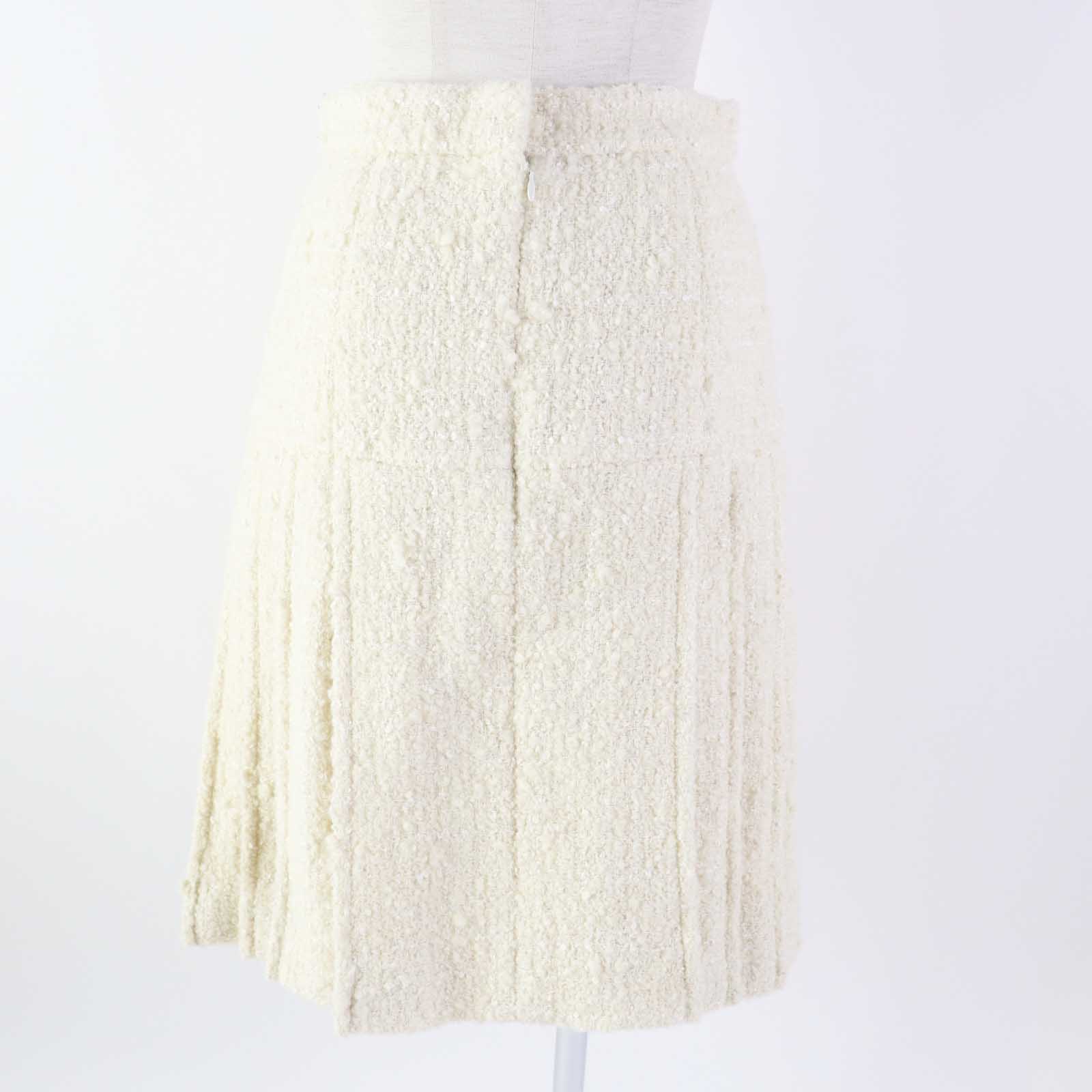 Chanel Tweed Skirt Ivory 36 Wool Nylon Silk