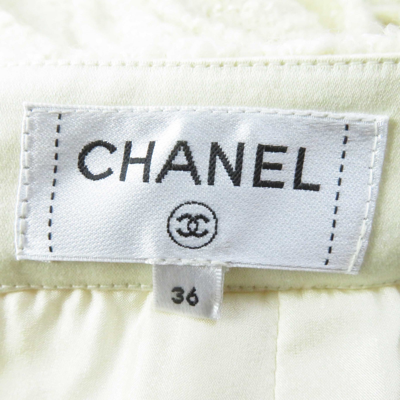 Chanel Tweed Skirt Ivory 36 Wool Nylon Silk