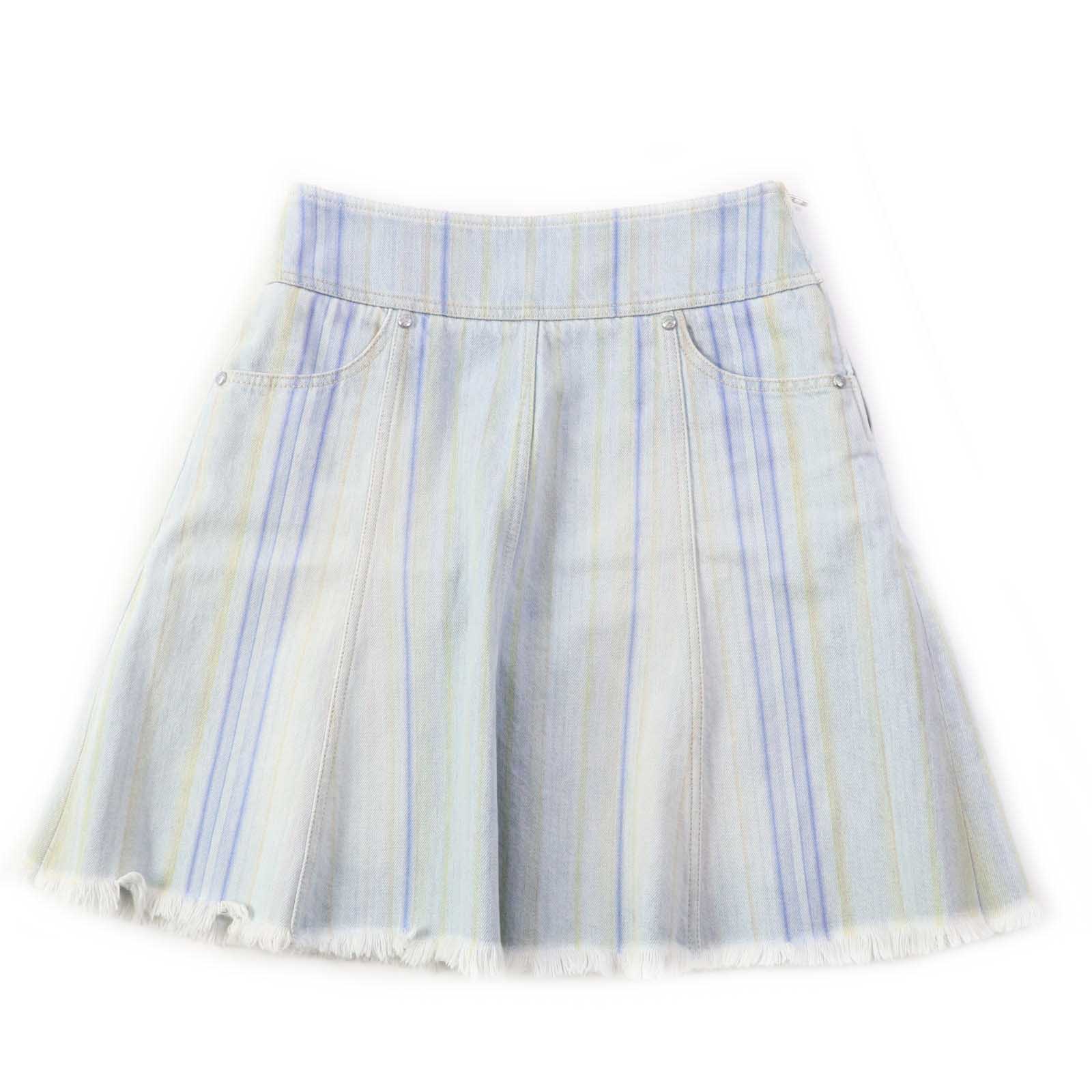 Chanel Stripe Denim Skirt Light Blue 34