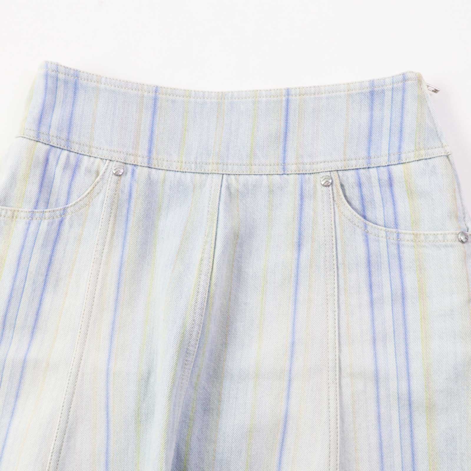 Chanel Stripe Denim Skirt Light Blue 34