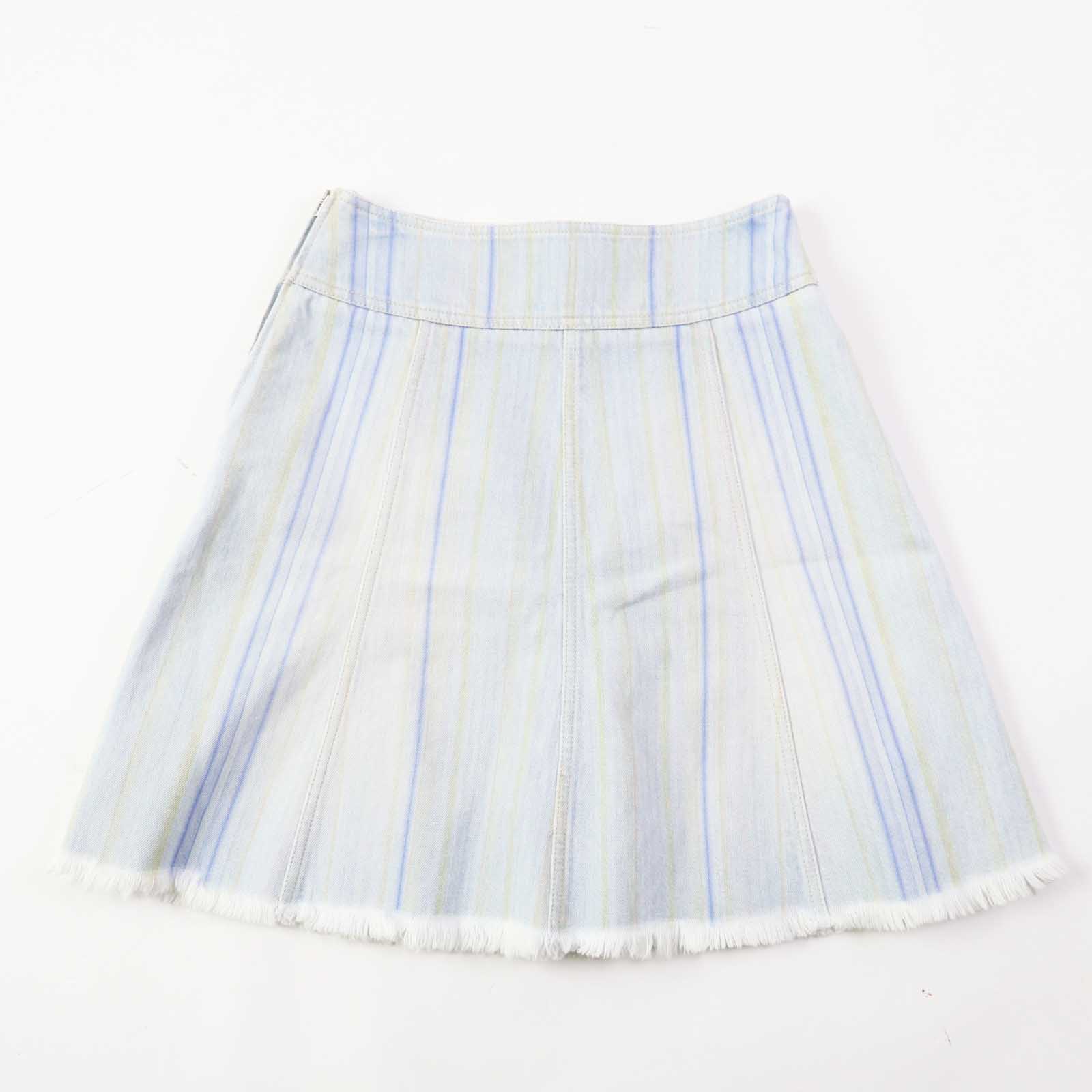 Chanel Stripe Denim Skirt Light Blue 34