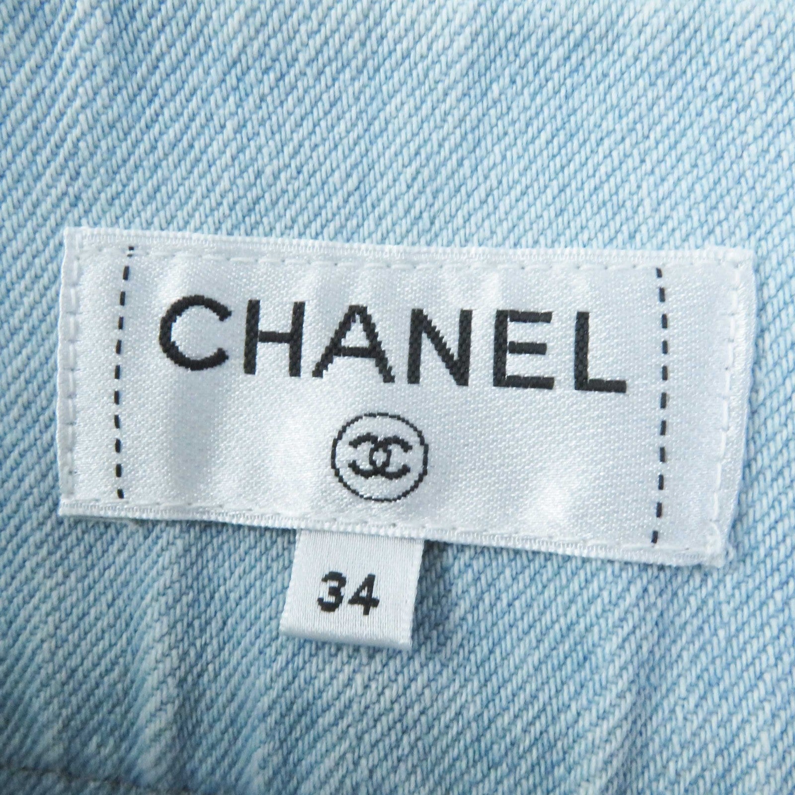 Chanel Stripe Denim Skirt Light Blue 34