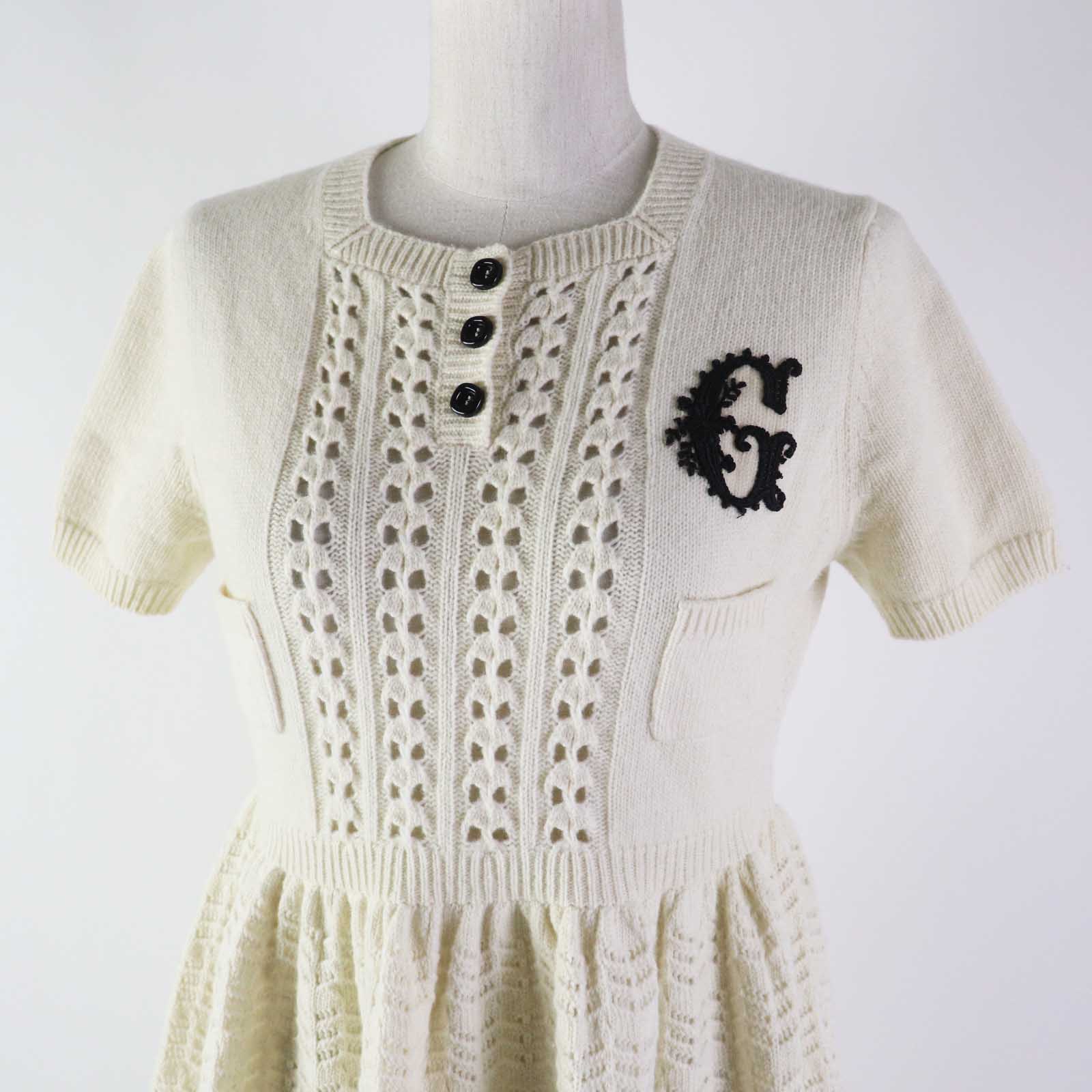 GUCCI Wool G Embroidery Knit Dress Ivory S