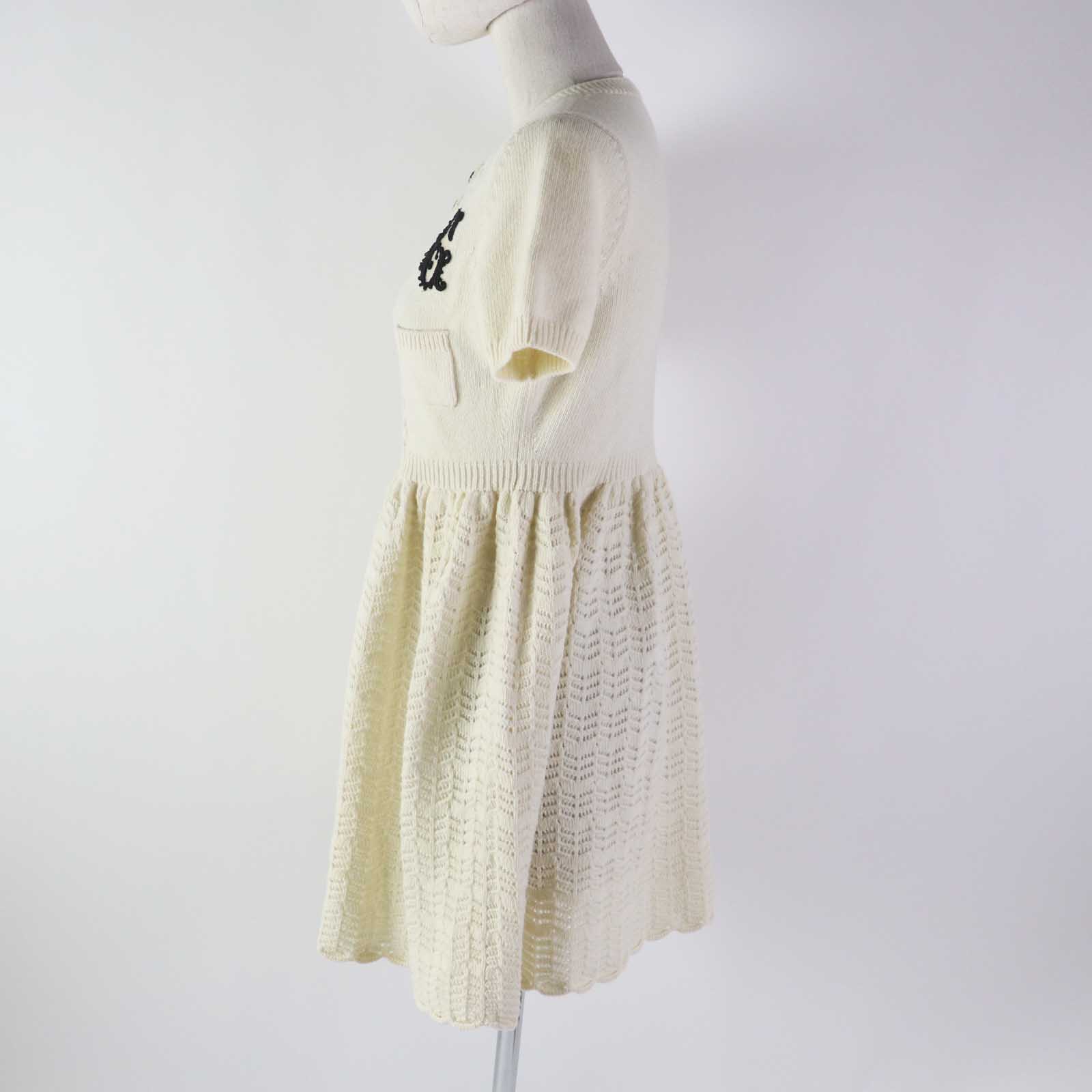 GUCCI Wool G Embroidery Knit Dress Ivory S