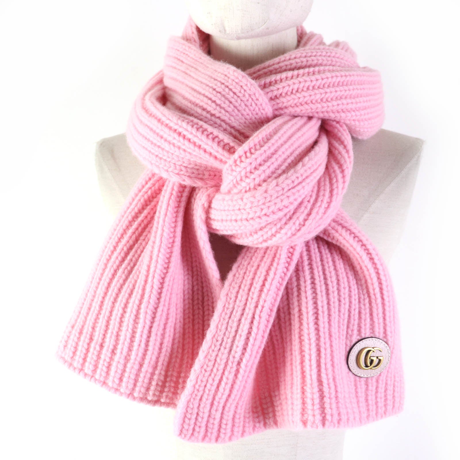 GUCCI Wool Cashmere Knit Scarf with Patches