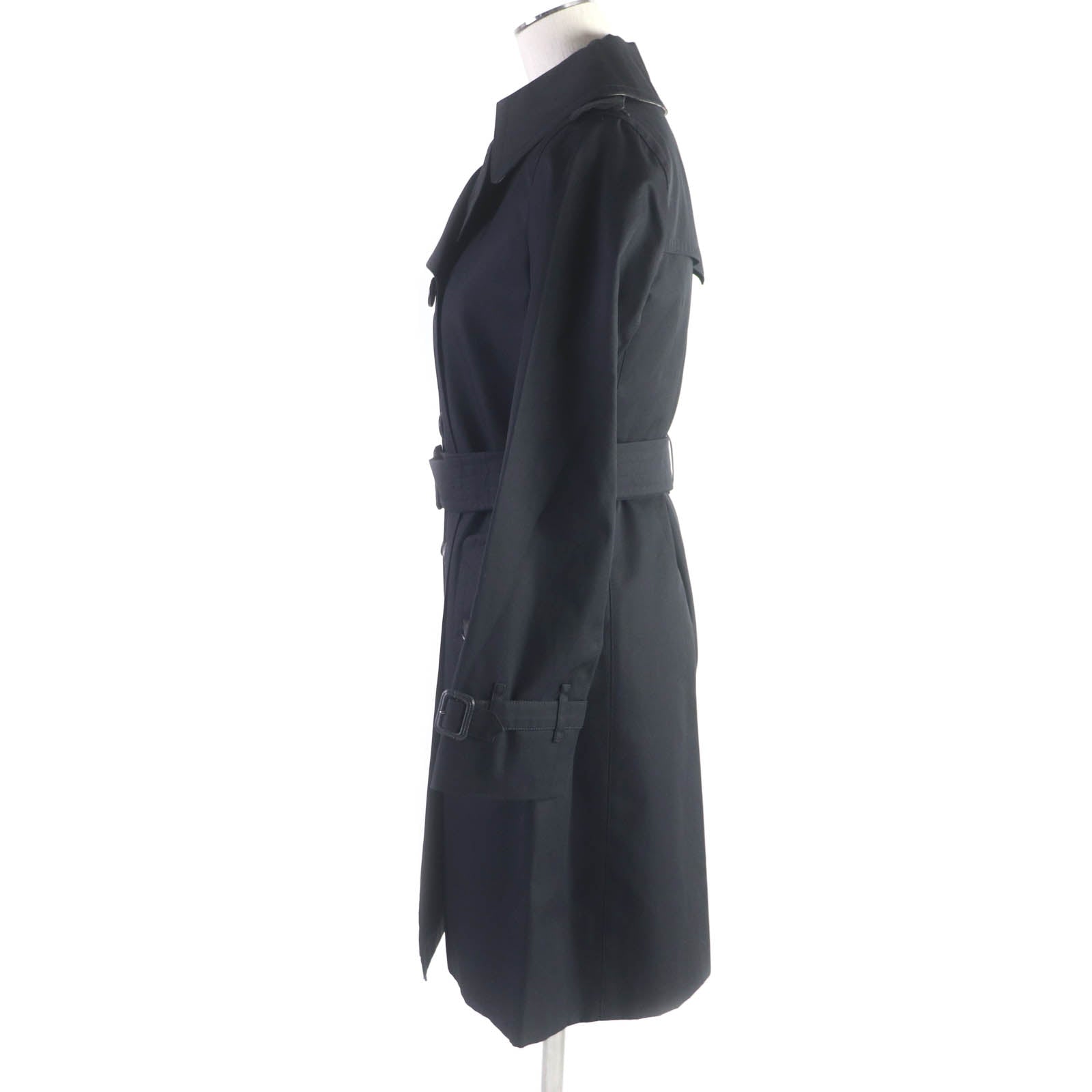 Burberry Cotton Leather Trench Coat Black 34