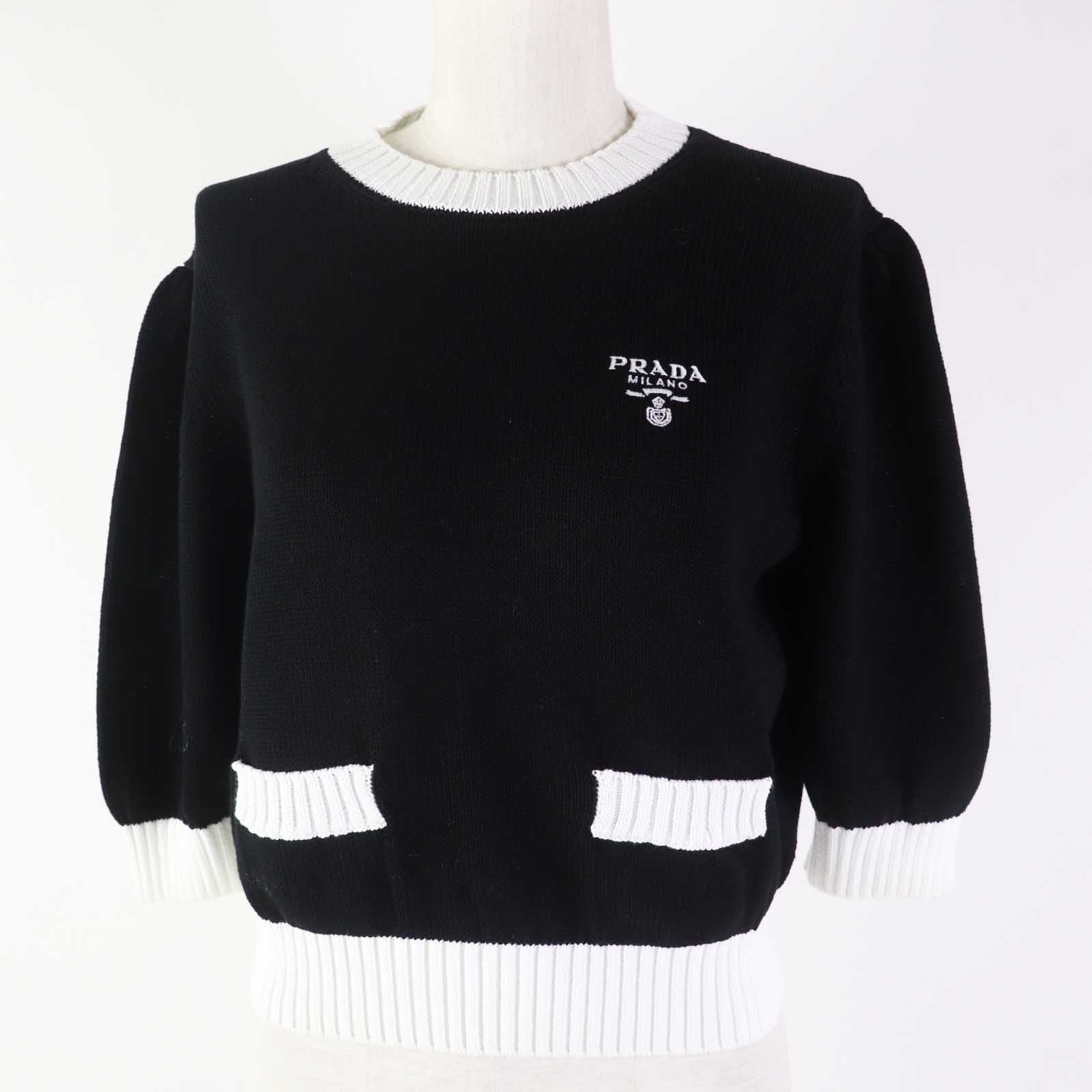 Prada Cotton Logo Crew Neck Cropped Knit Tee