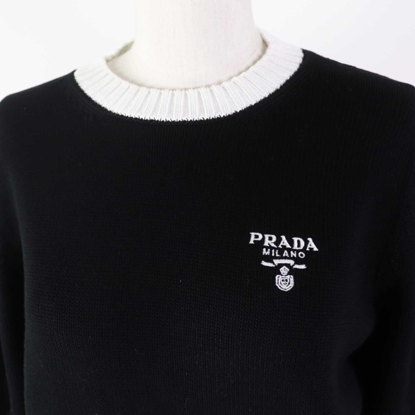 Prada Cotton Logo Crew Neck Cropped Knit Tee