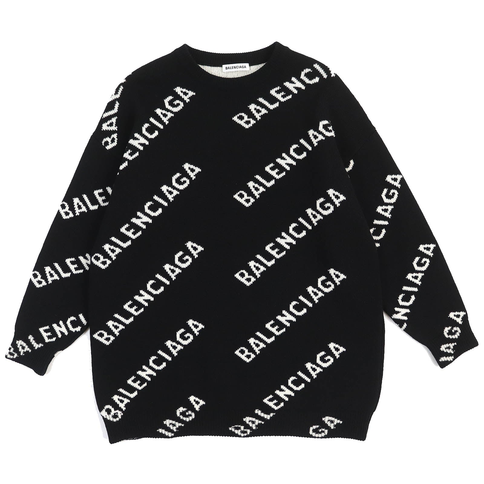 Balenciaga Wool Polyester Jacquard Logo Knit XS