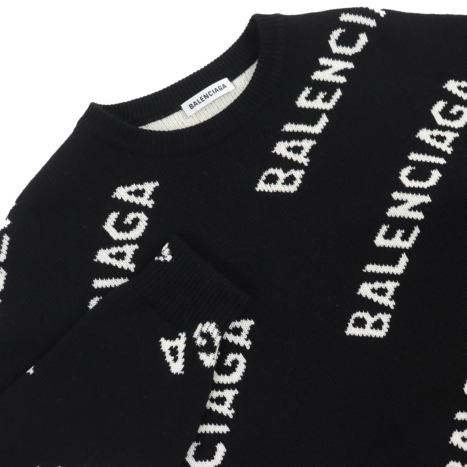 Balenciaga Wool Polyester Jacquard Logo Knit XS