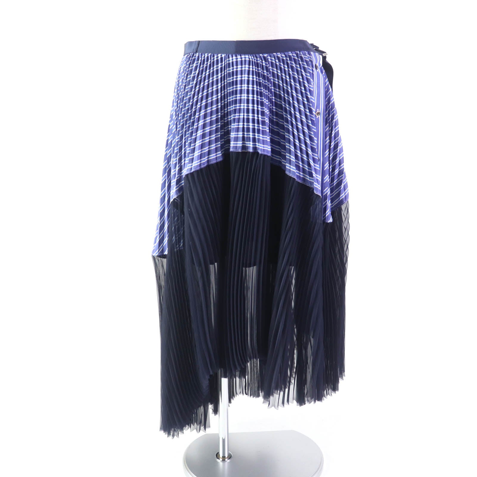 Sacai Asymmetric Pleated Flare Skirt Navy Women