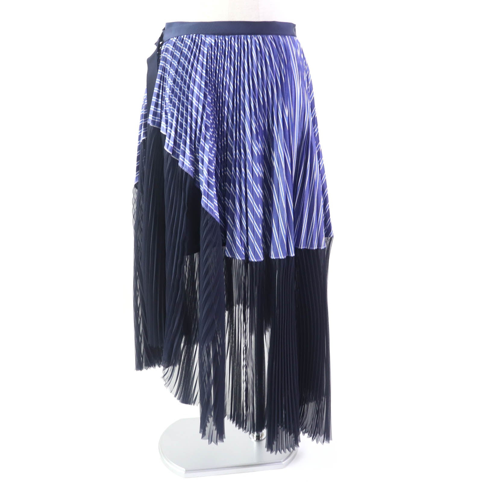 Sacai Asymmetric Pleated Flare Skirt Navy Women