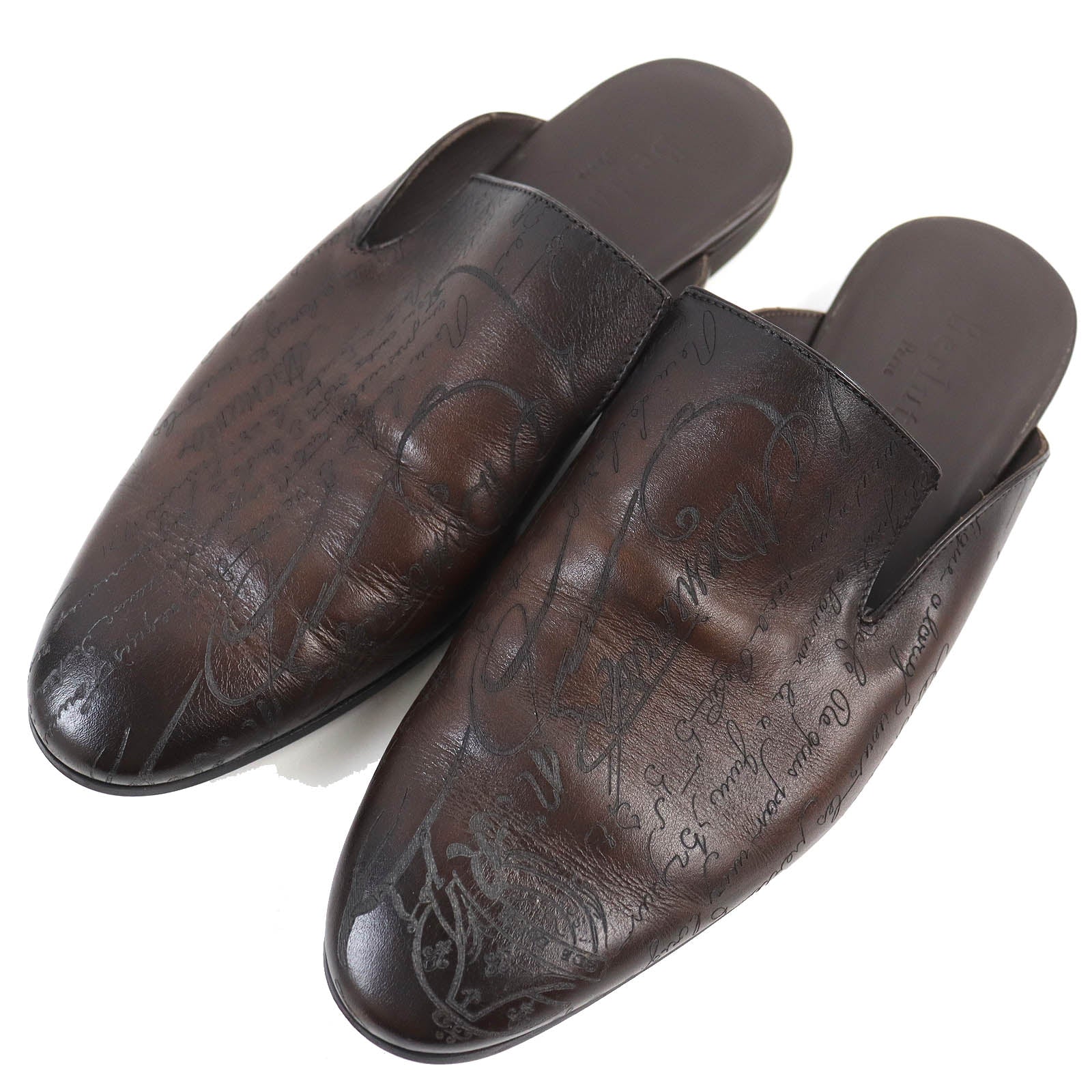 Berluti Leather Calligraphy Sandals Dark Brown