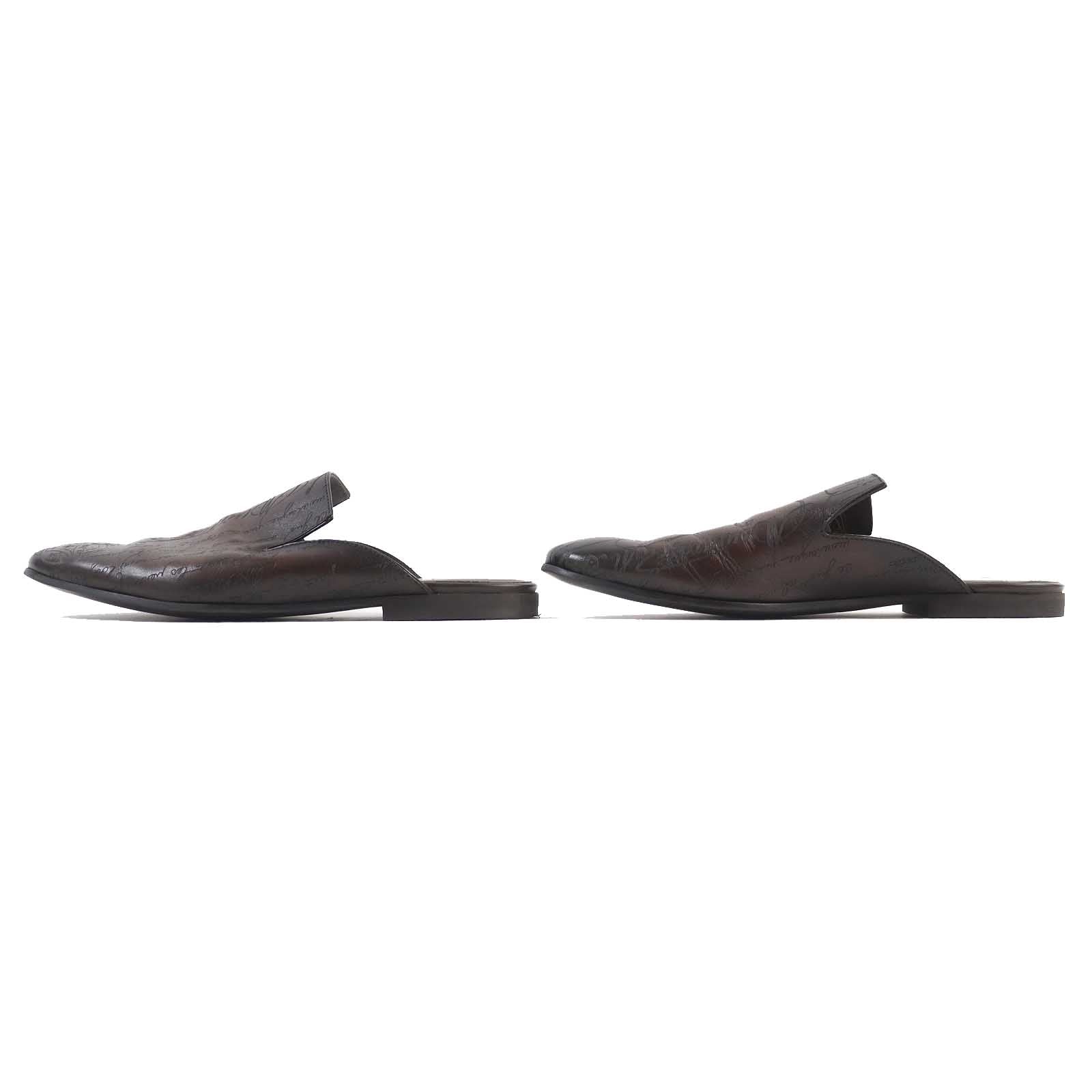 Berluti Leather Calligraphy Sandals Dark Brown